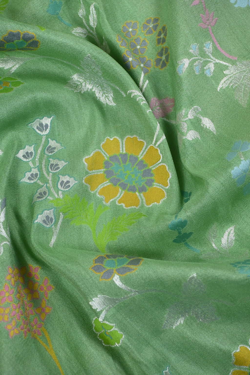 Burnt Green Pure Banarasi Tussar Georgette Saree