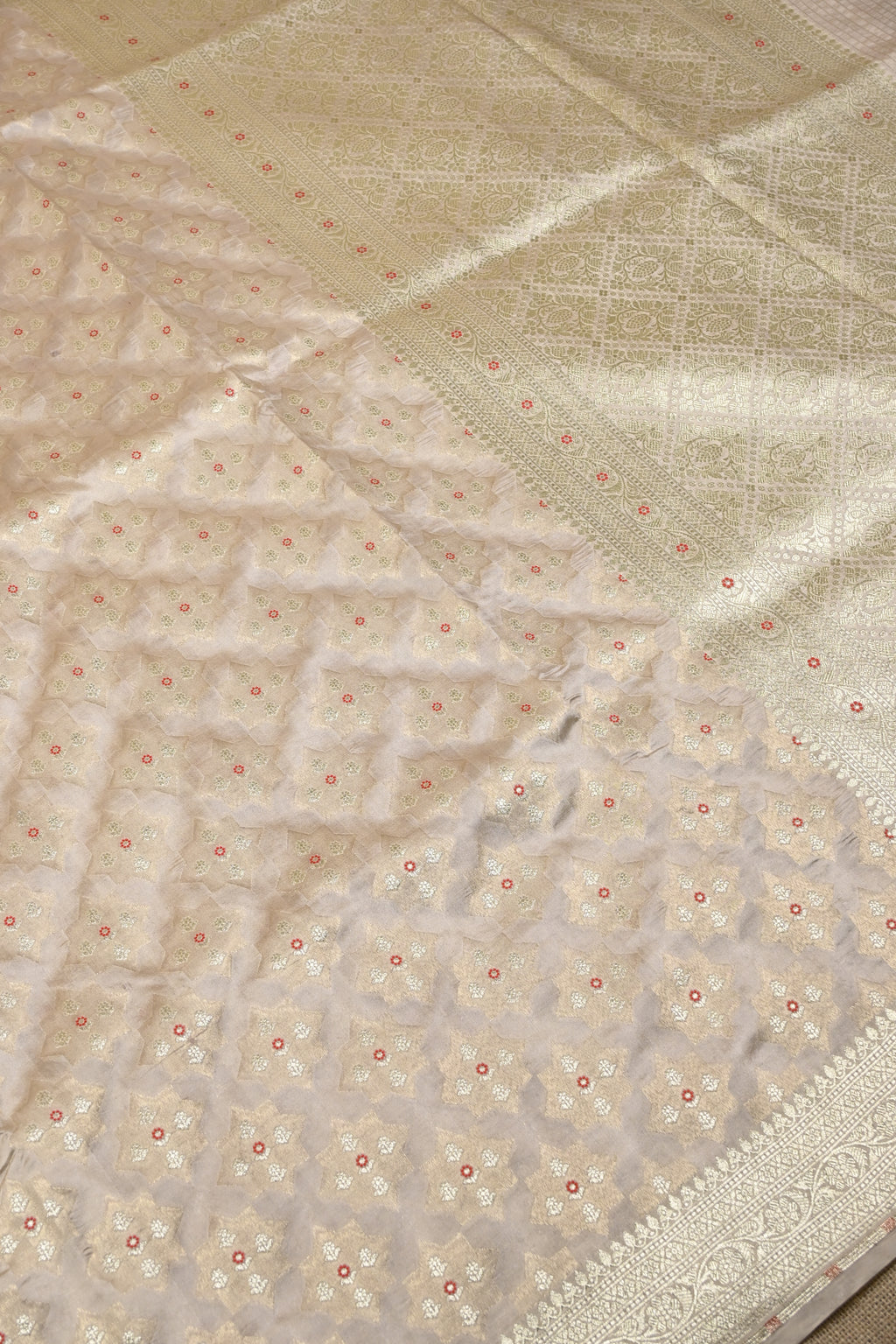 Beige Pure Banarasi Katan Silk Saree