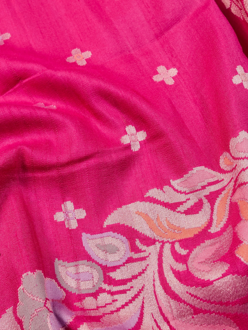Handwoven Pink Banarasi Desi Tusser Silk Saree