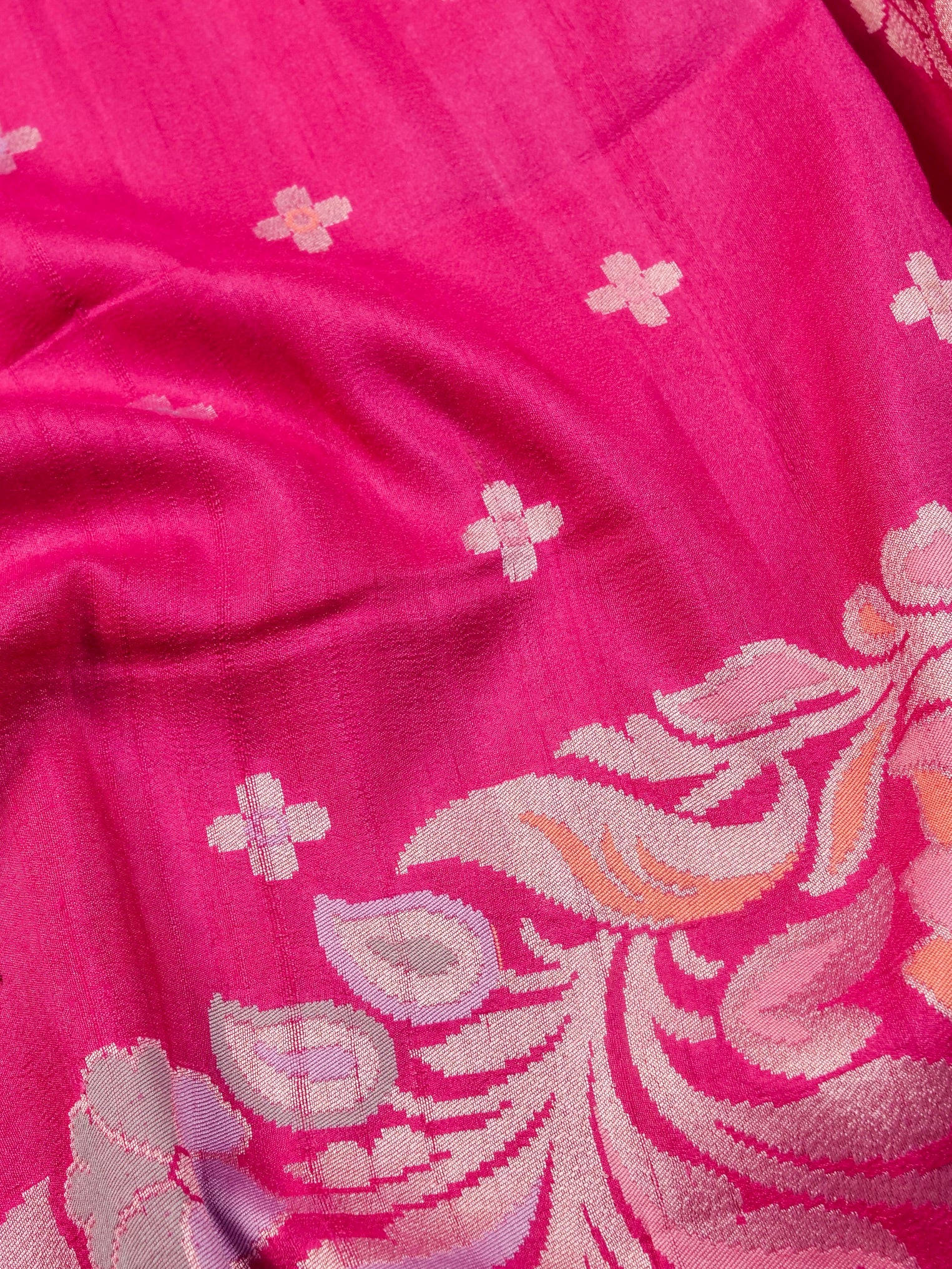 Handwoven Pink Banarasi Desi Tusser Silk Saree