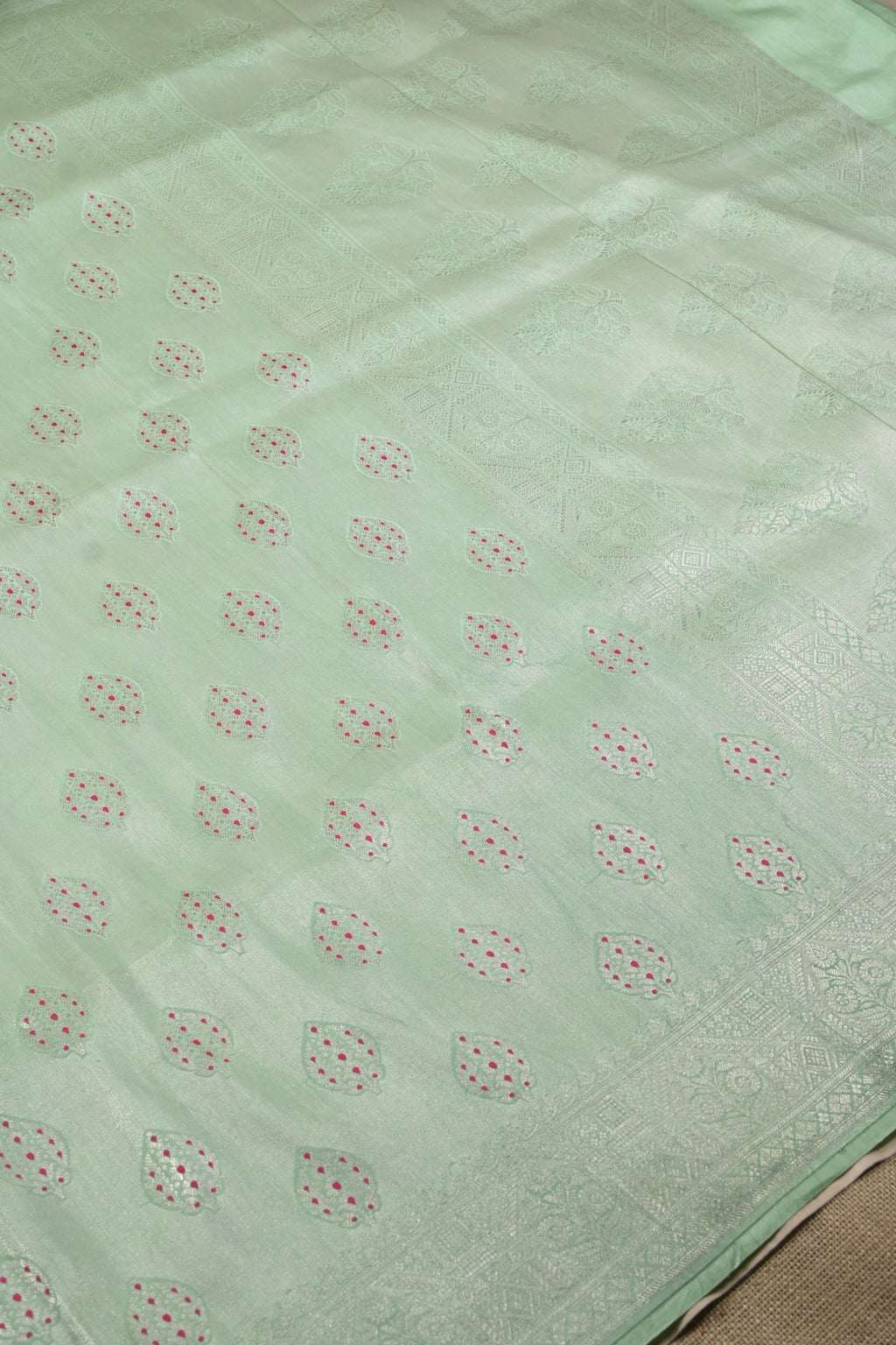 Pista Green Pure Banarasi Katan Tissue Silk Saree
