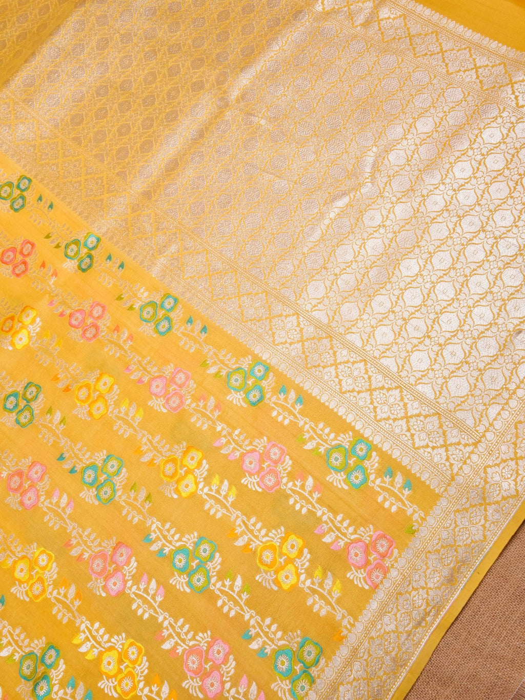 Handwoven Yellow Banarasi Tussar Silk Saree