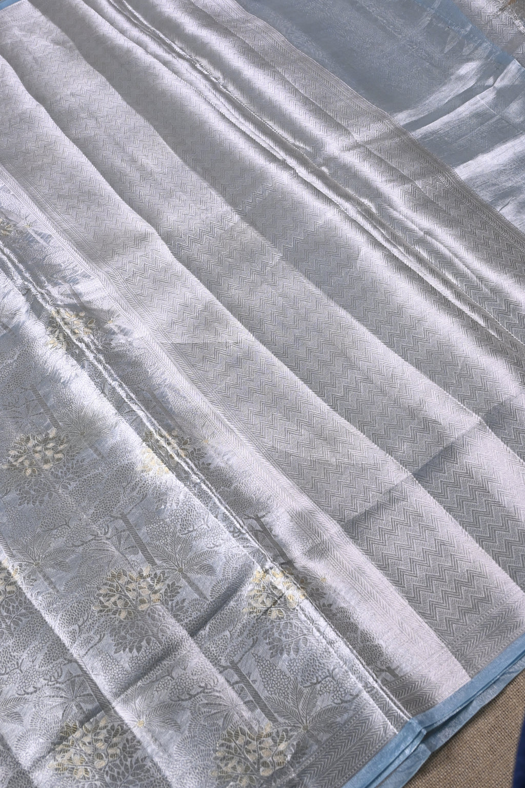 Baby Blue Pure Banarasi Molten Alfi Tissue Silk Saree
