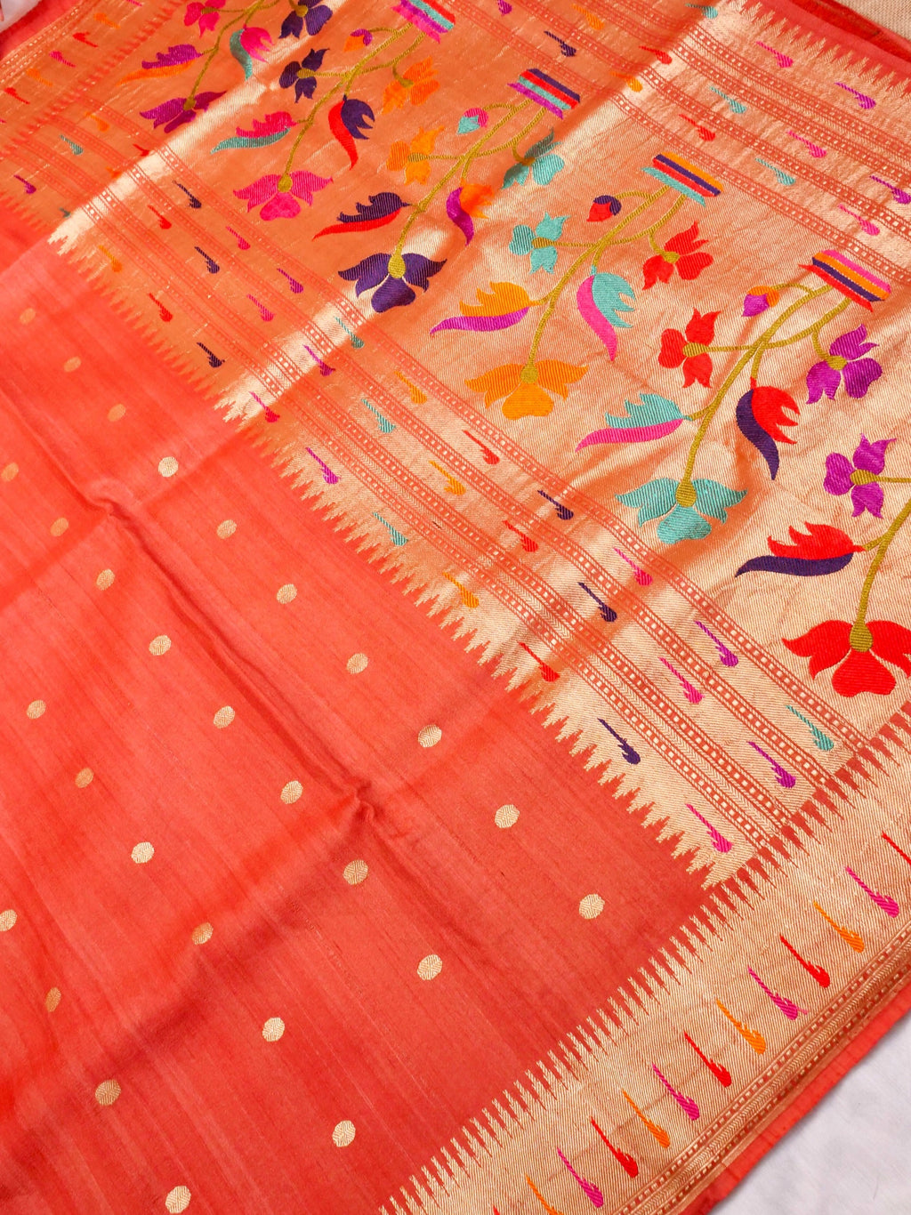 Handwoven Red Banarasi Tussar Silk Saree