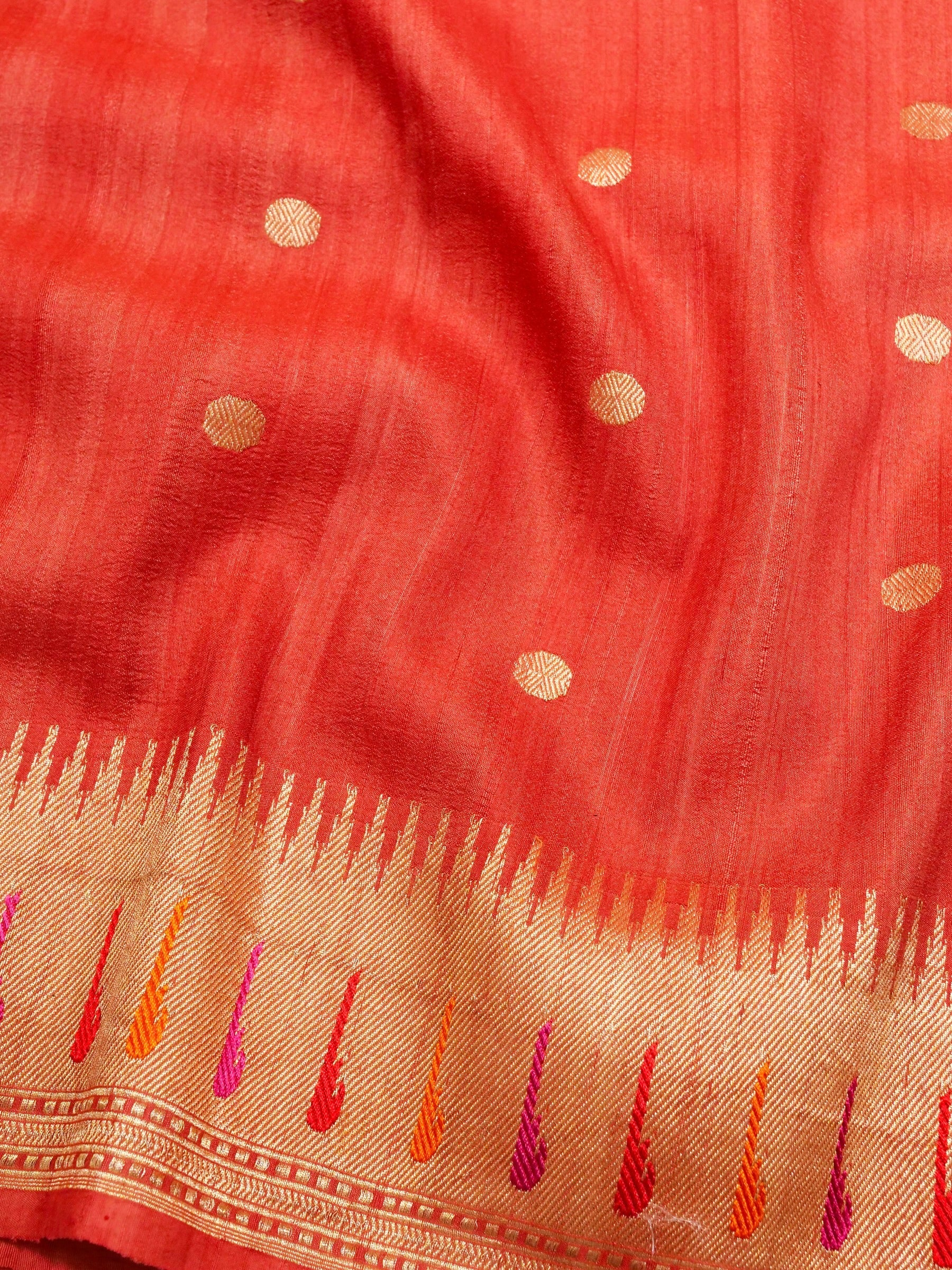 Handwoven Red Banarasi Tussar Silk Saree