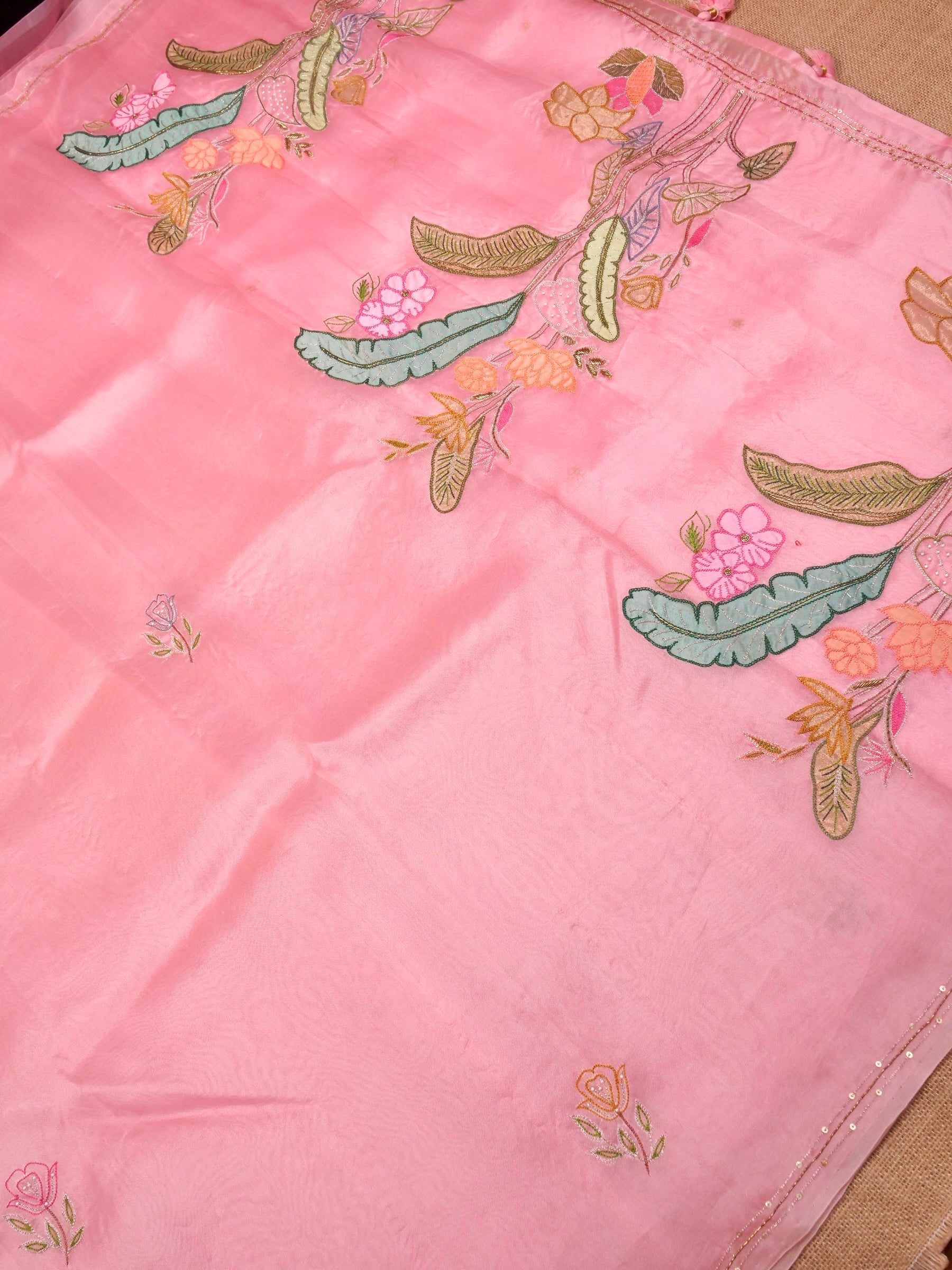 Handwoven Baby Pink Banarasi Organza Silk Saree