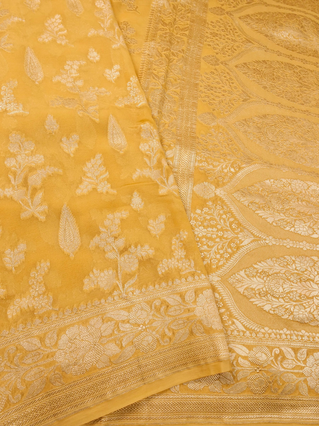 Handwoven Yellow Banarasi Khaddi Silk Saree