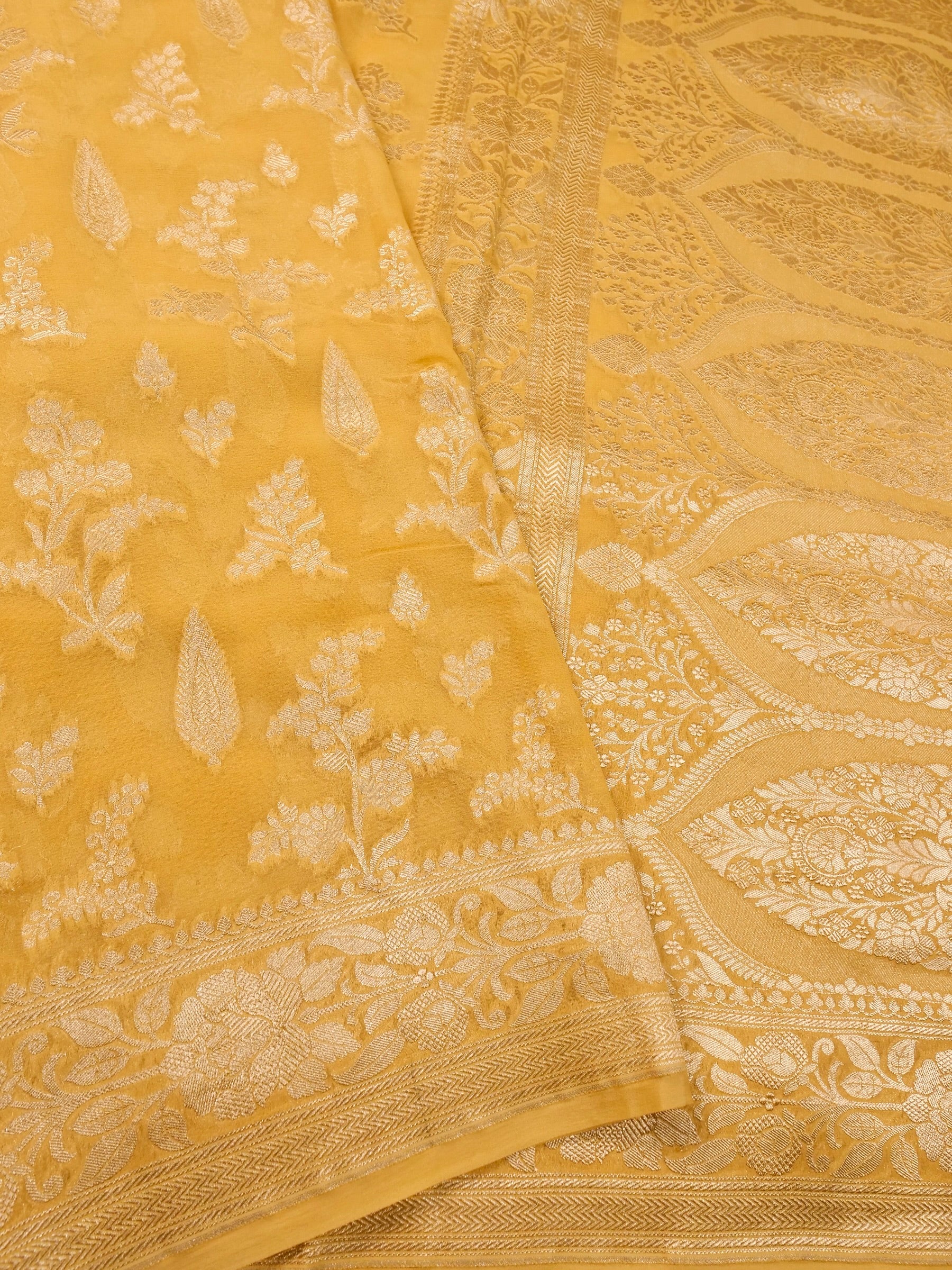 Handwoven Yellow Banarasi Khaddi Silk Saree