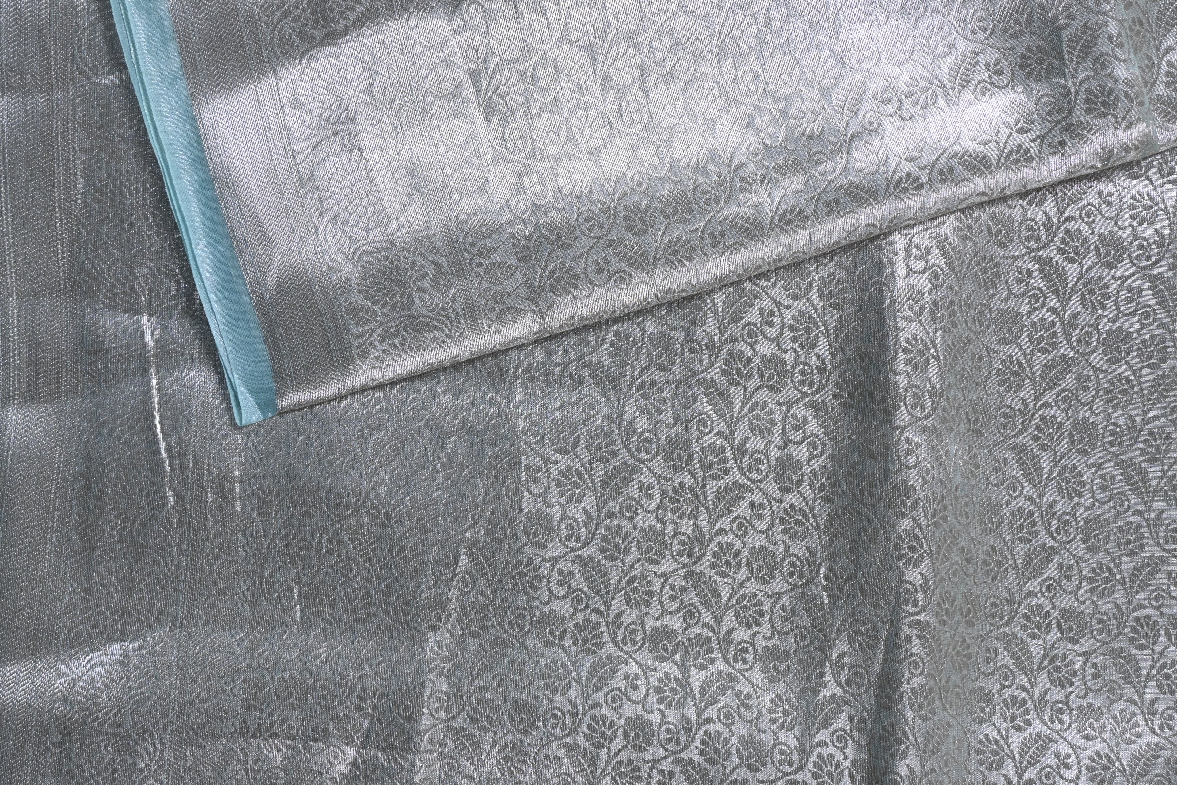 Baby Sky Blue Pure Banarasi Molten Tissue Silk Saree