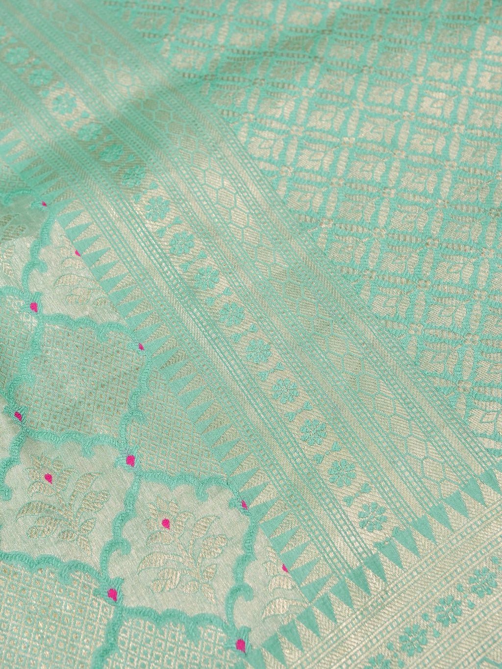 Handwoven Sea Green Banarasi Katan Soft Tissue Silk Saree