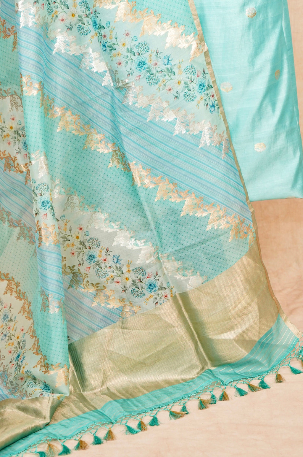 Handwoven Sky Blue Banarasi Monga Silk Suit