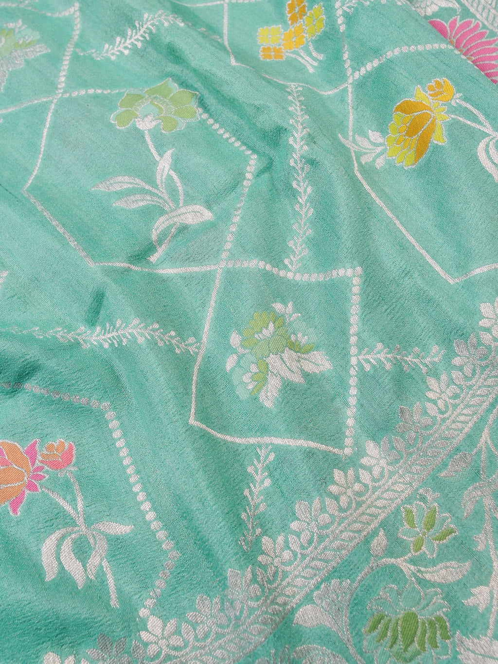Handwoven Sea Green Banarasi Tusaar Silk Saree