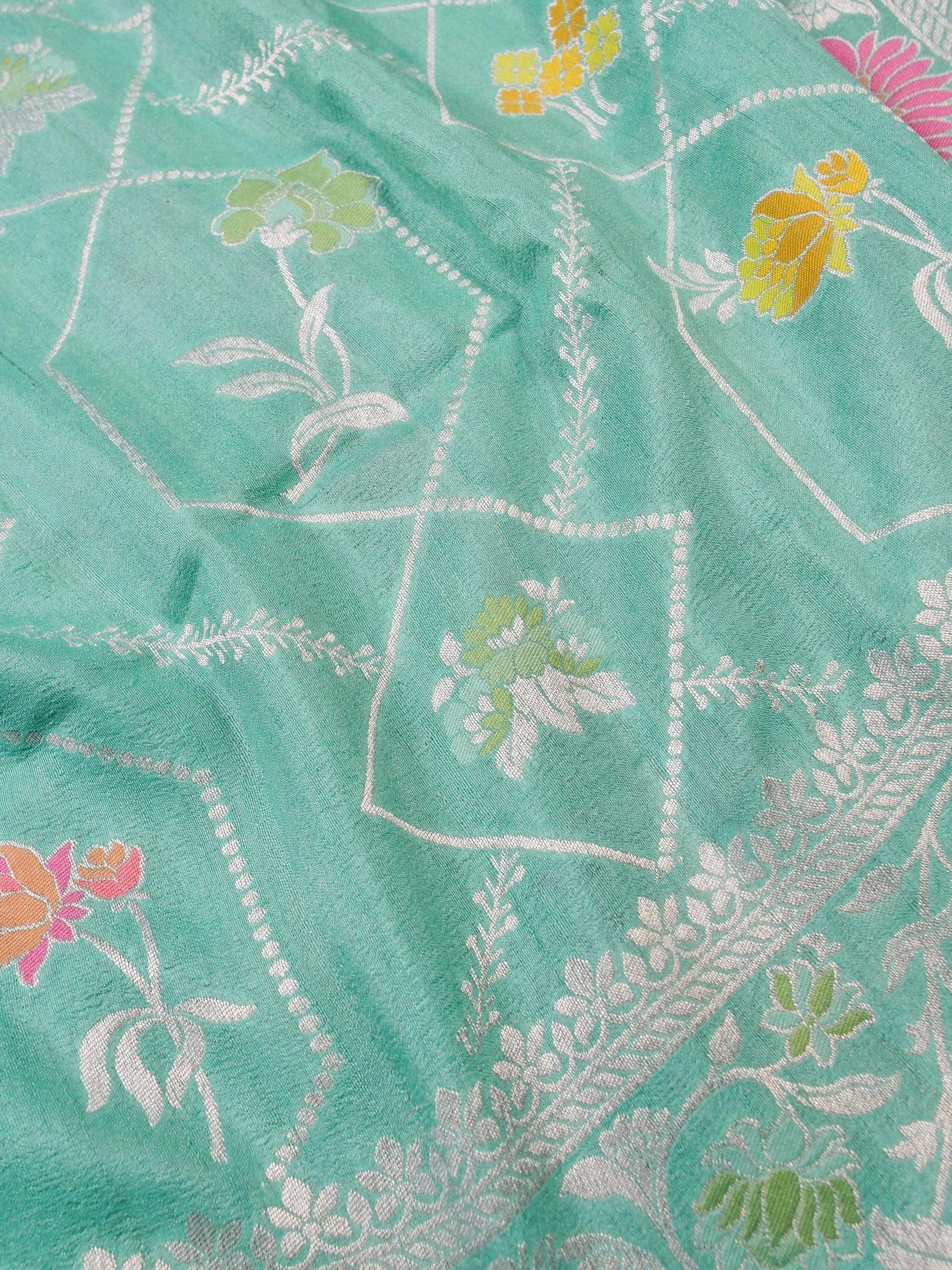 Handwoven Sea Green Banarasi Tusaar Silk Saree