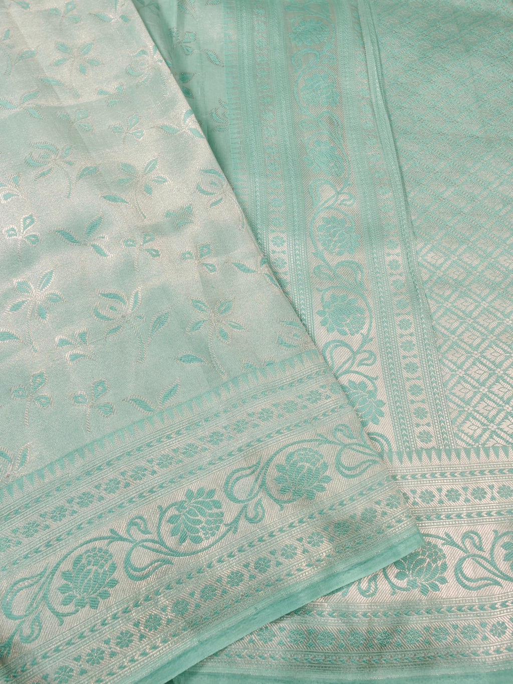 Handwoven Pastel Blue Banarasi Katan Soft Tissue Silk Saree