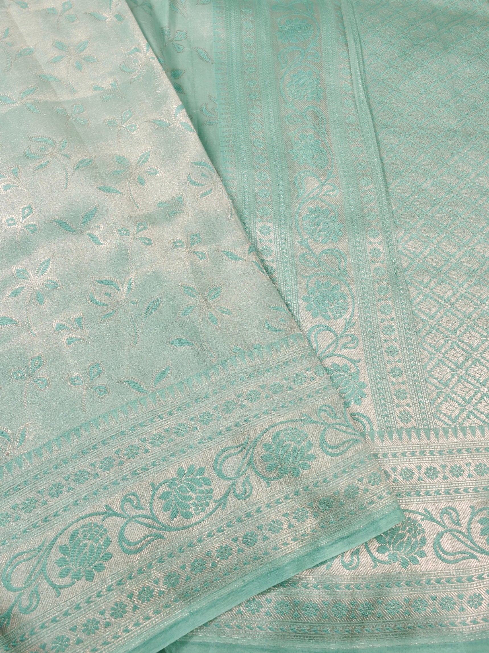 Handwoven Pastel Blue Banarasi Katan Soft Tissue Silk Saree
