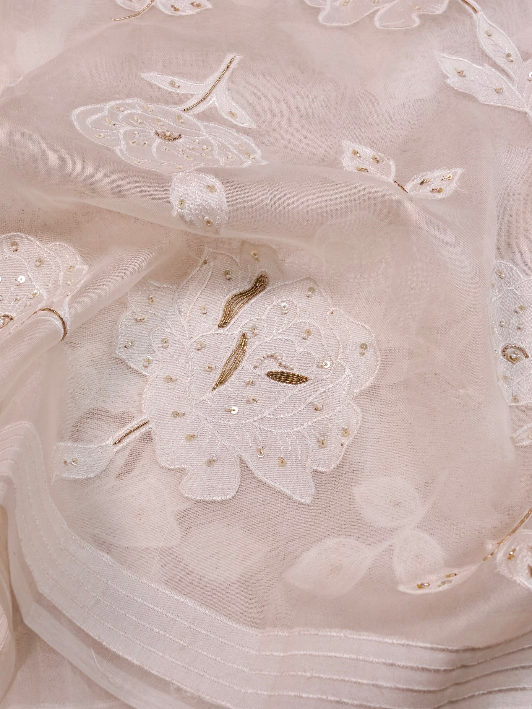 Handwoven White Banarasi Organza Silk Saree