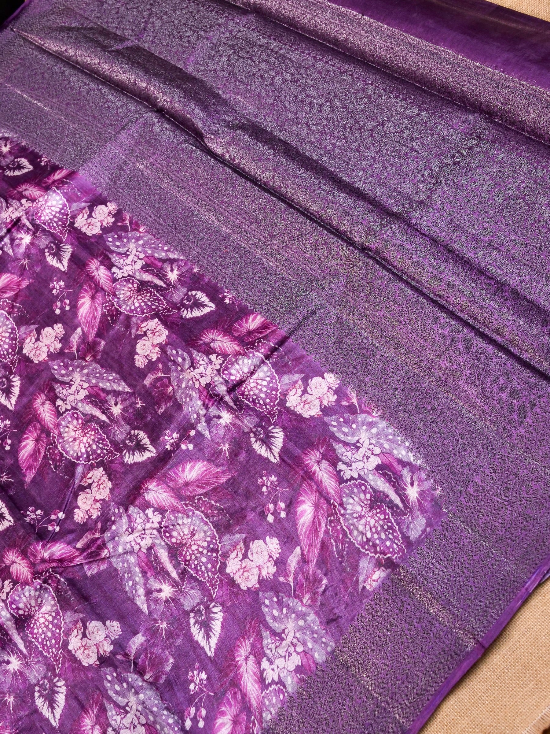 Handwoven Purple Banarasi Tussar Silk Saree