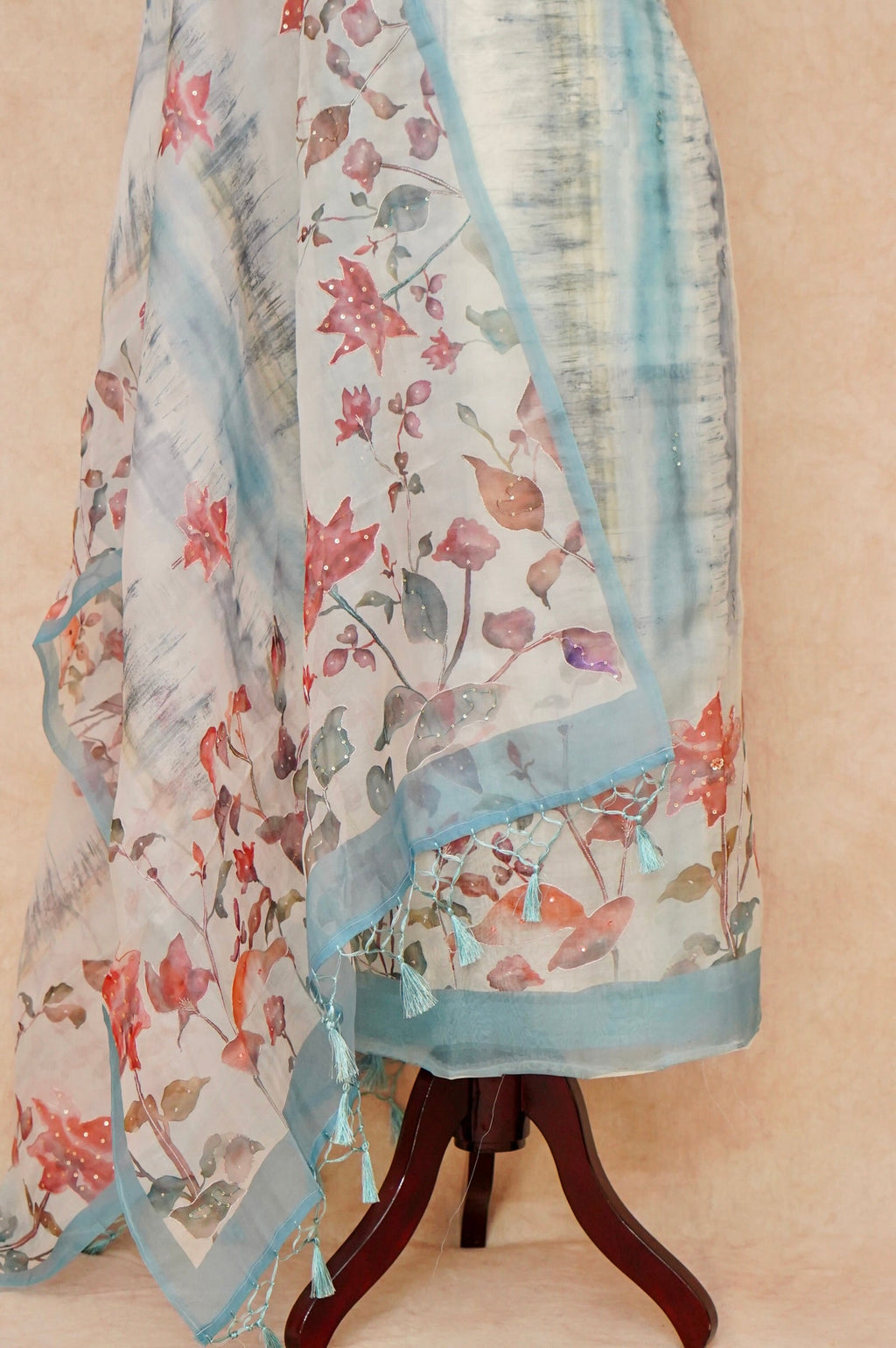 Handwoven Sky Blue Banarasi Organza Silk Suit