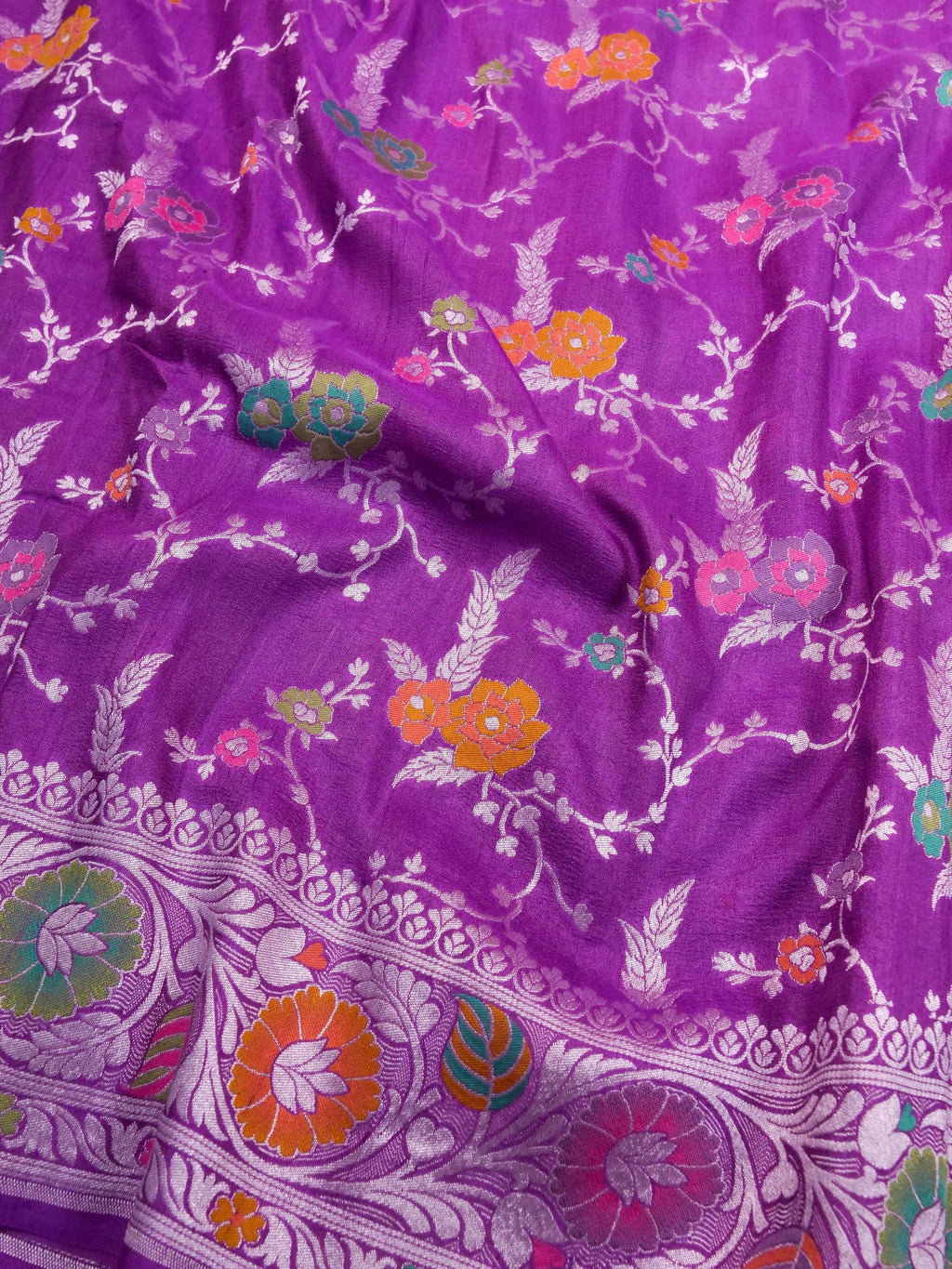 Handwoven Purple Banarasi Tussar Silk Saree