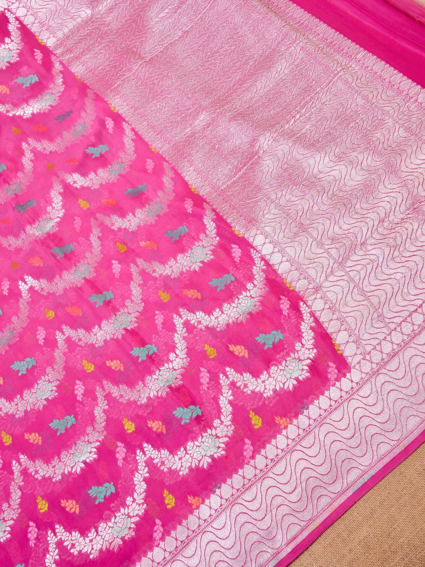 Handwoven Pink Banarasi Khaddi Silk Saree