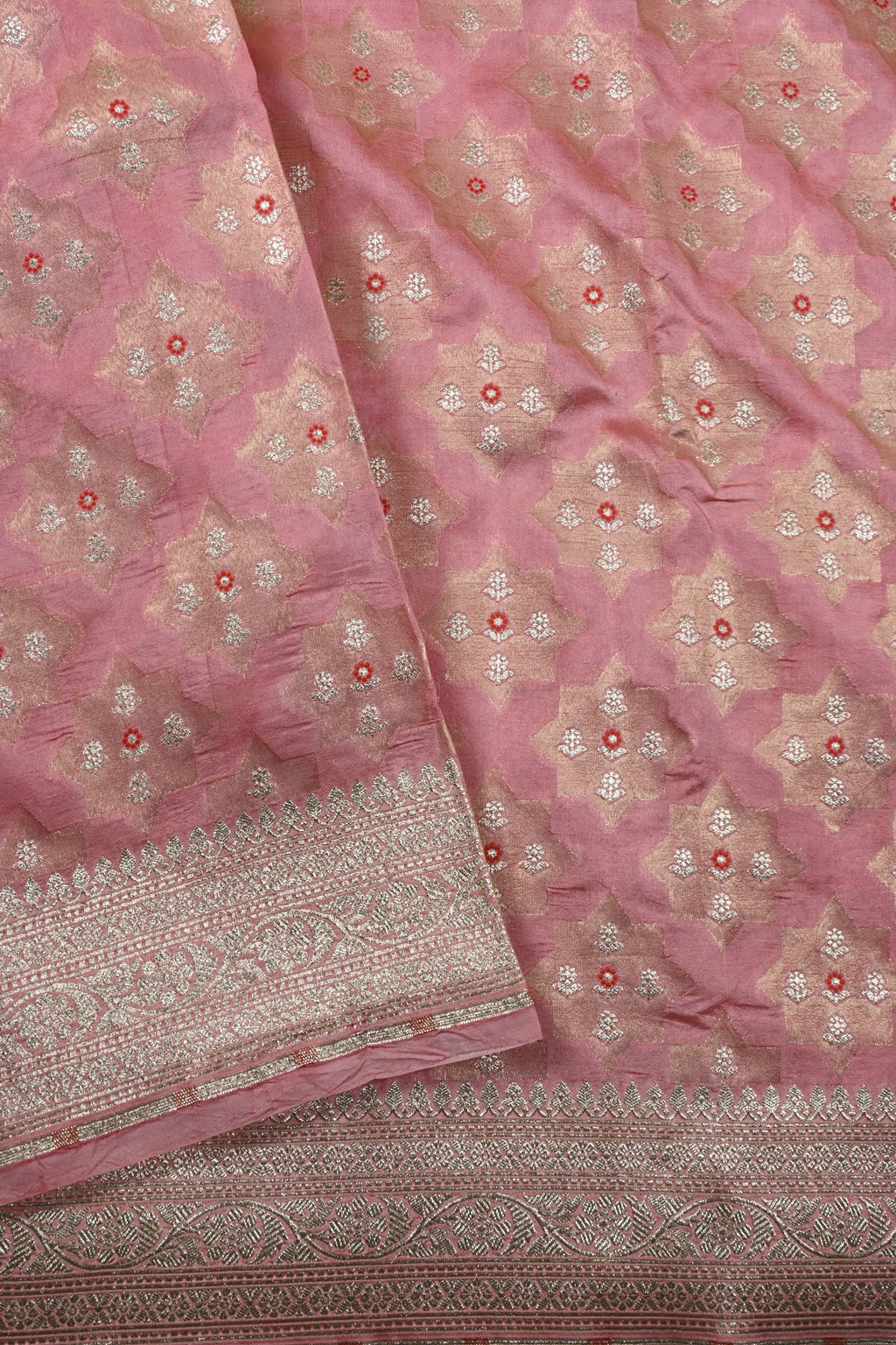 Peach Pure Banarasi Katan Silk Saree
