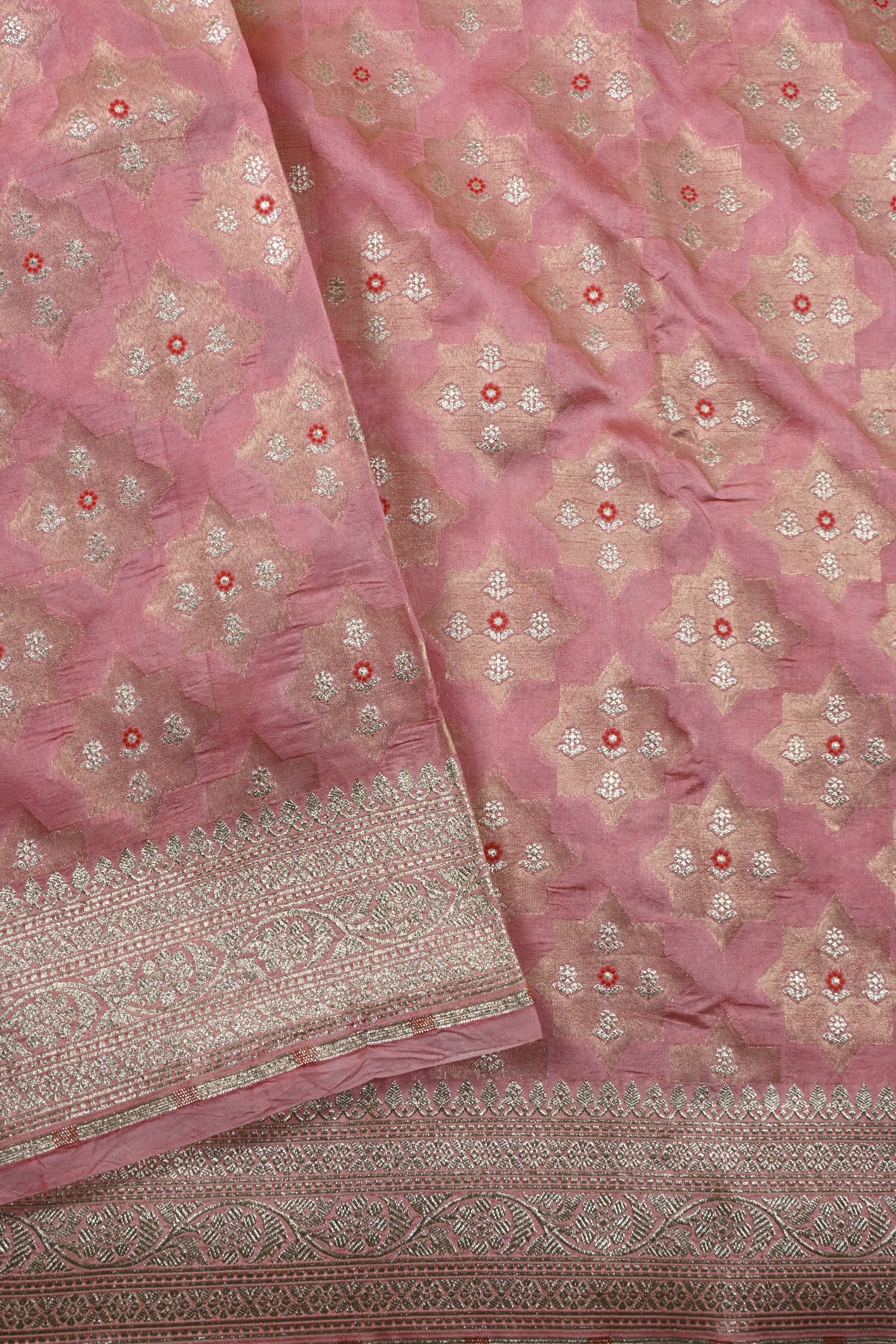 Peach Pure Banarasi Katan Silk Saree