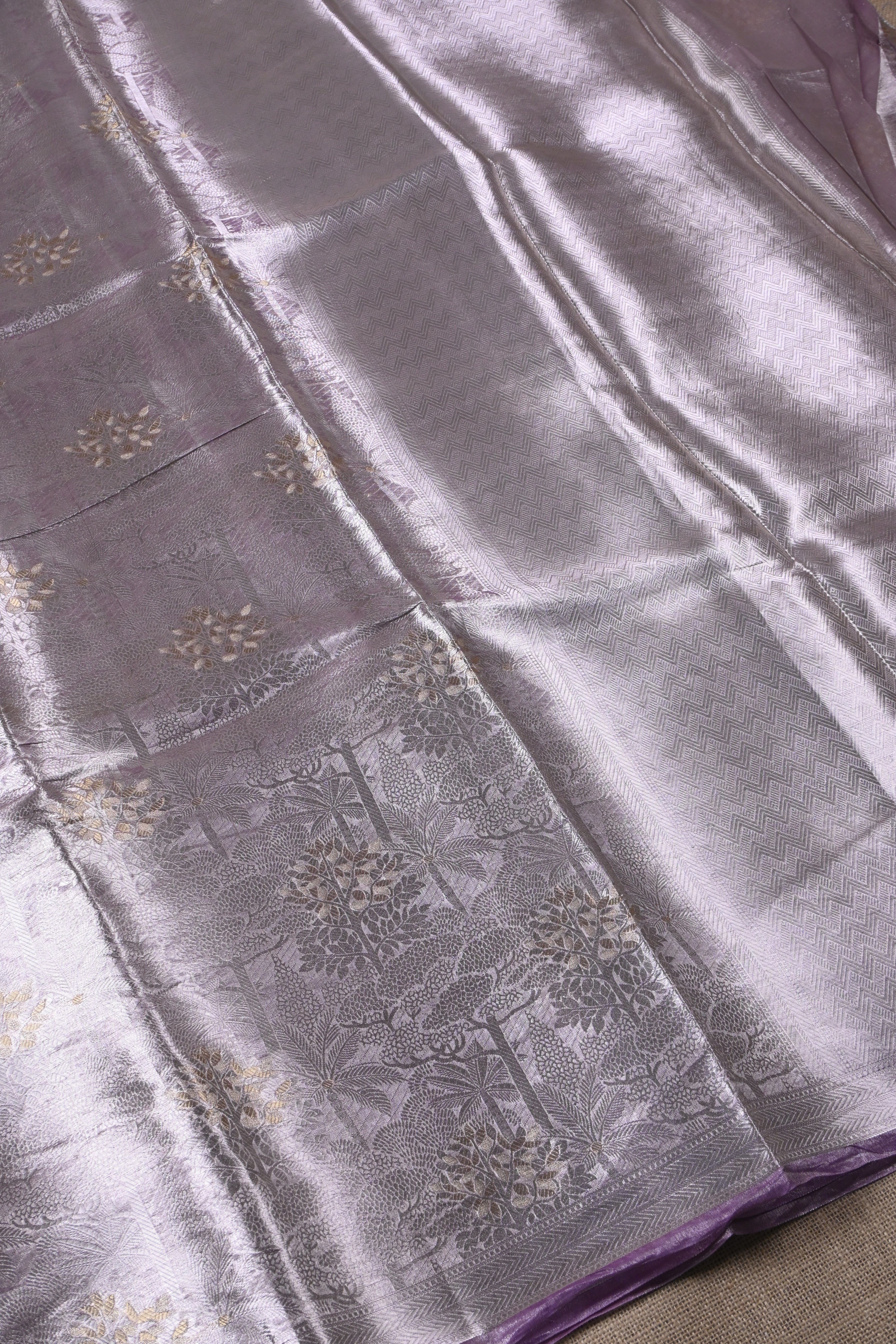 Baby Lilac Pure Banarasi Molten Alfi Tissue Silk Saree