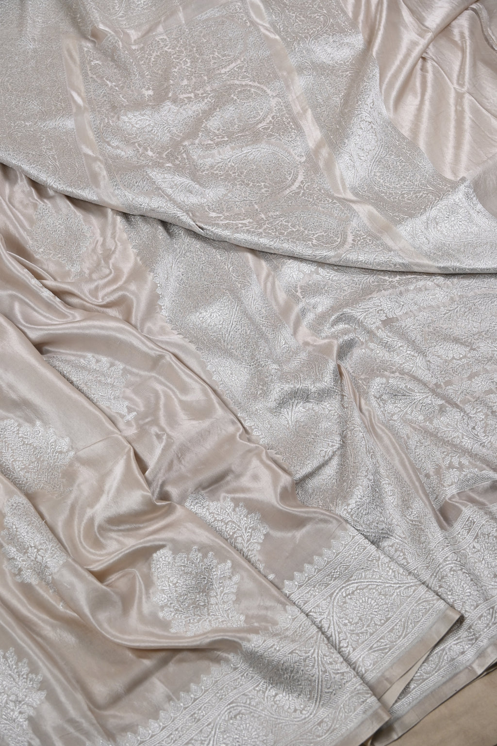 Moose Brown Pure Banarasi Satin Mashru Silk Saree