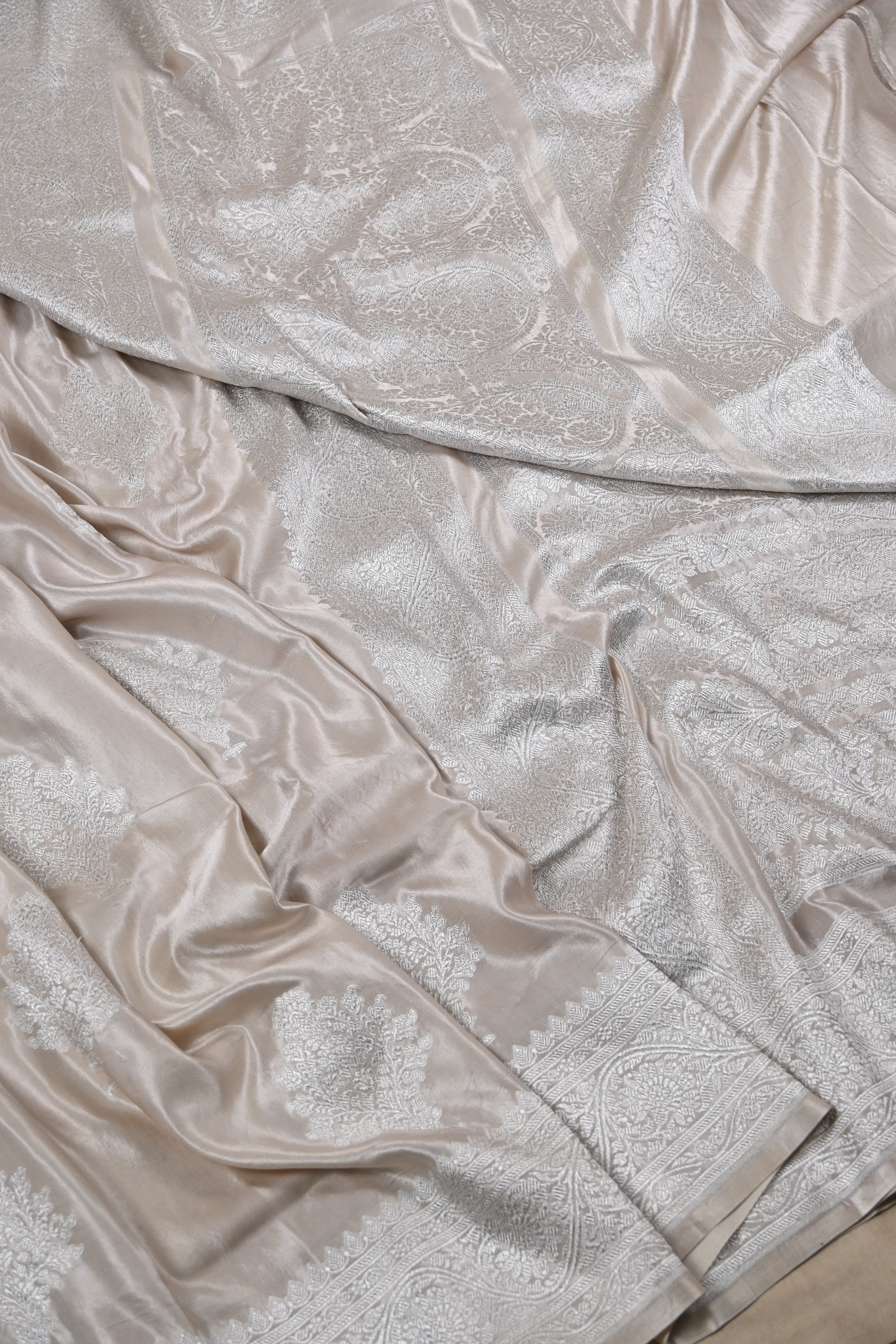 Moose Brown Pure Banarasi Satin Mashru Silk Saree