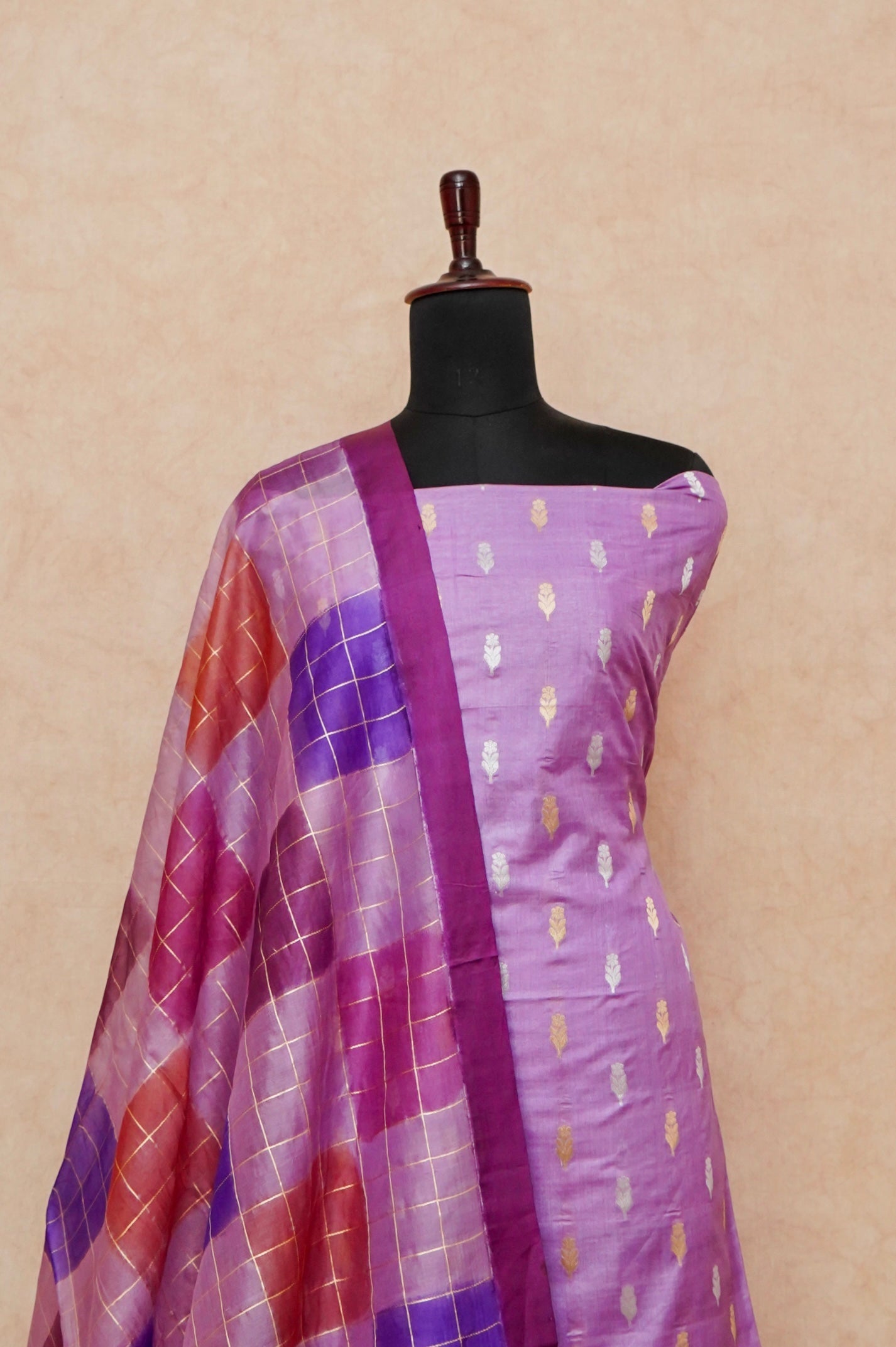 Handwoven Lavender Banarasi Tussar Silk Suit