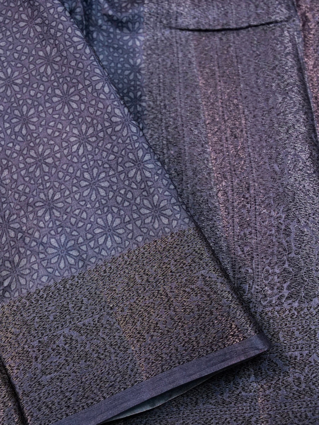 Handwoven Greyish Blue Banarasi Tussar Silk Saree