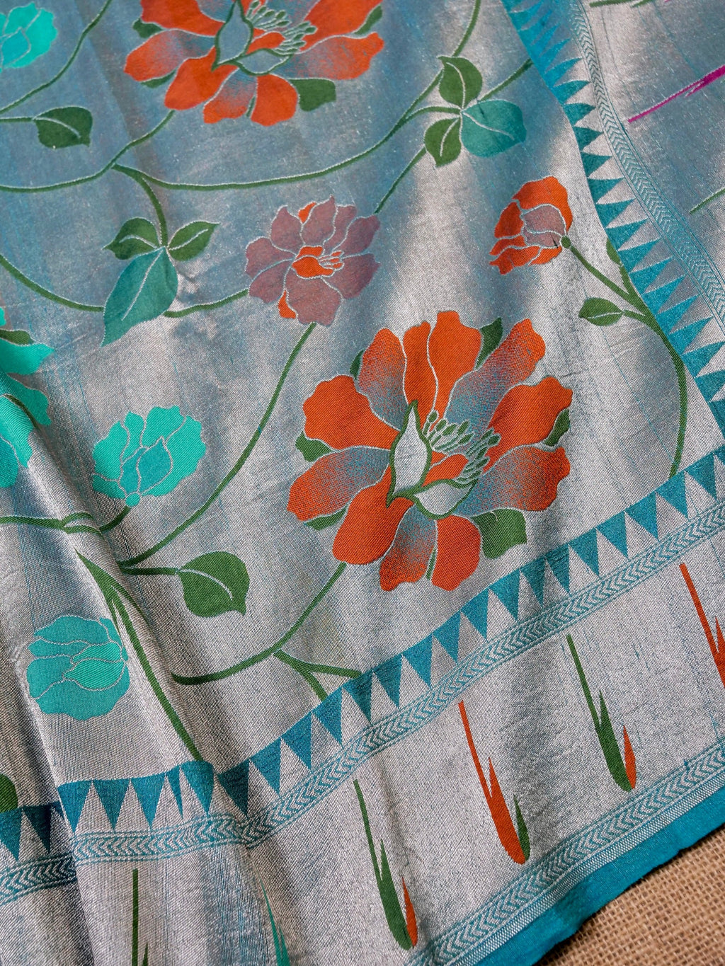 Handwoven Blue Banarasi Tussar Silk Saree