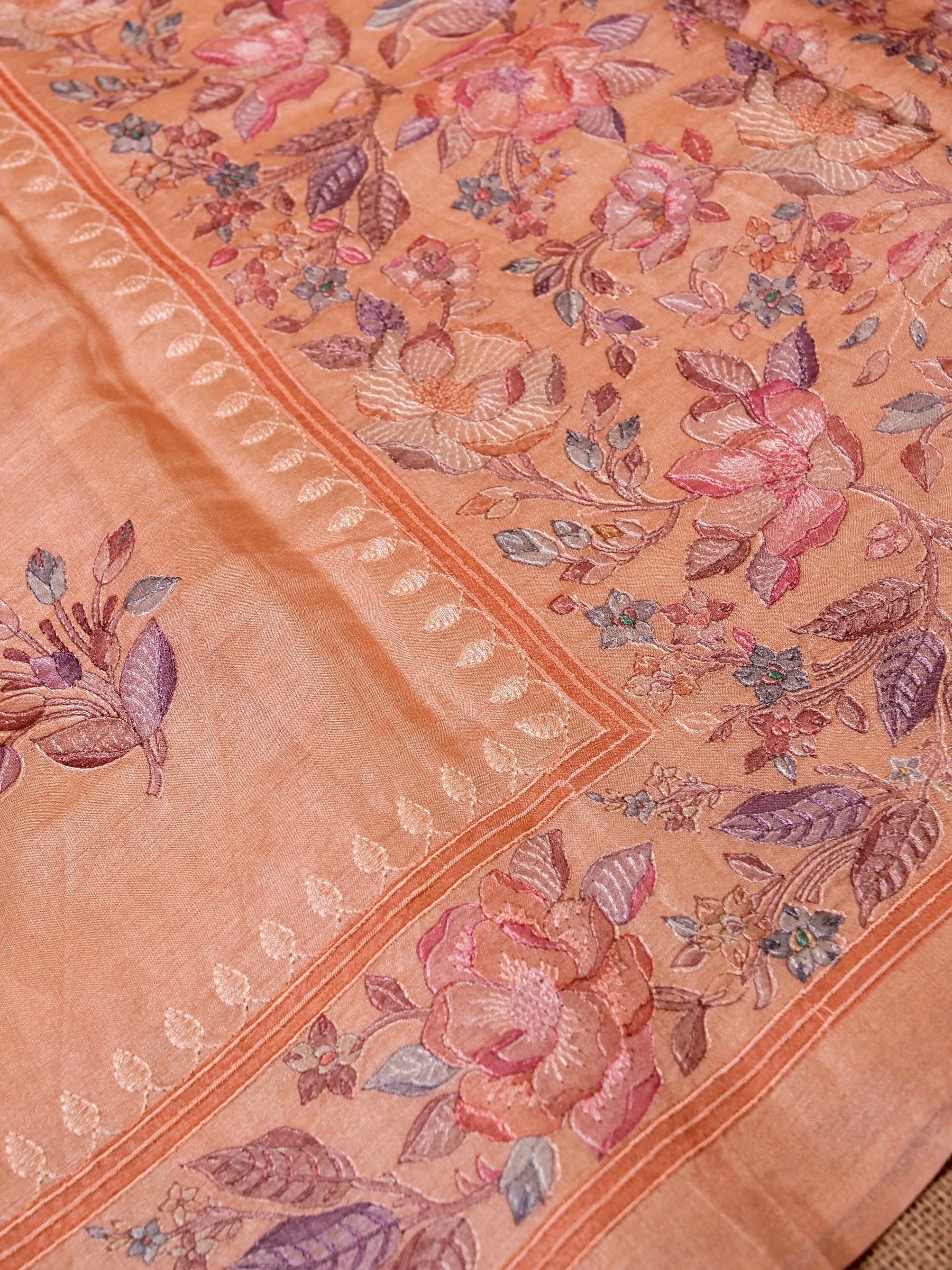 Handwoven Peach Banarasi Tussar Silk Saree