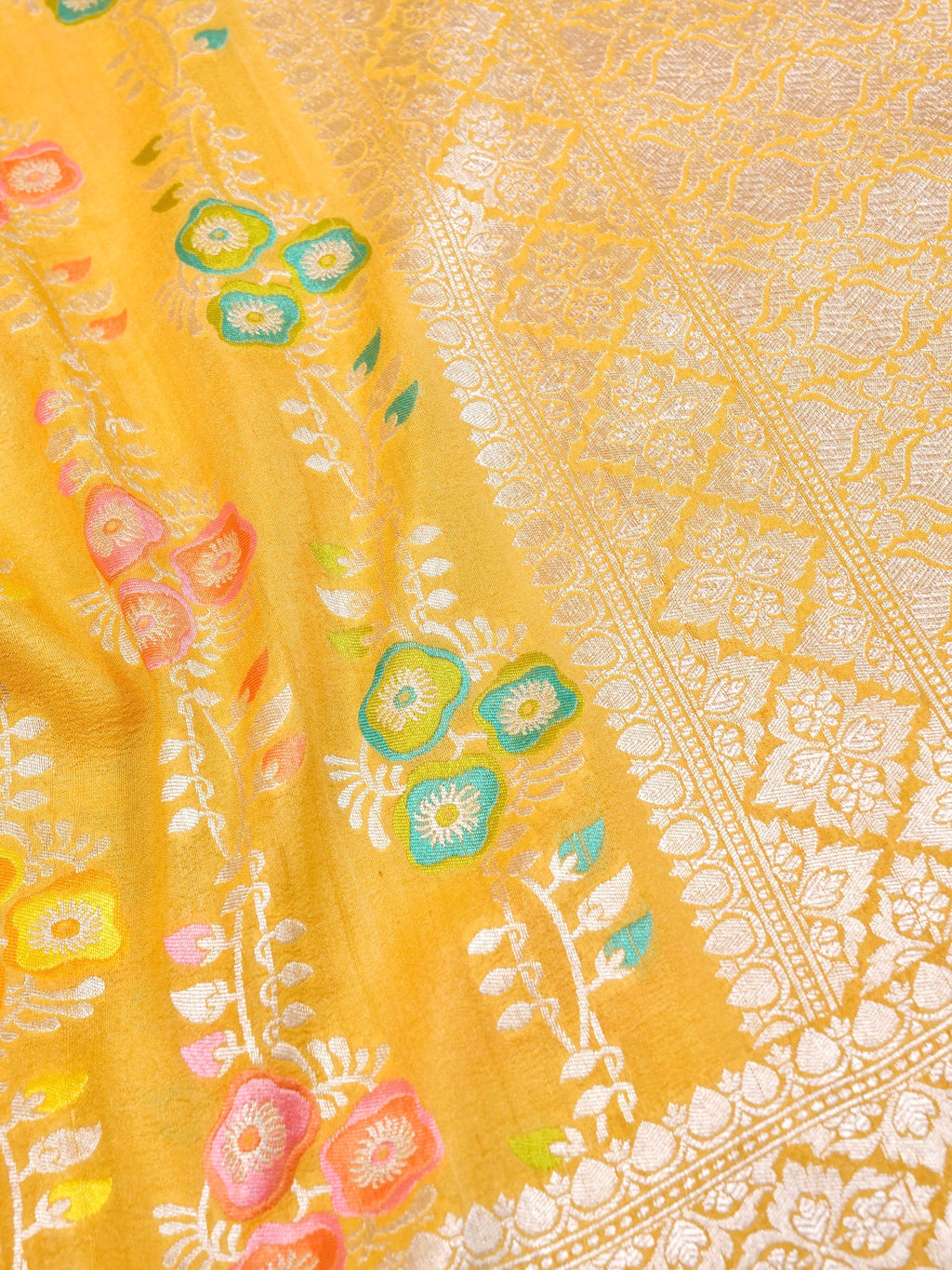 Handwoven Yellow Banarasi Tussar Silk Saree