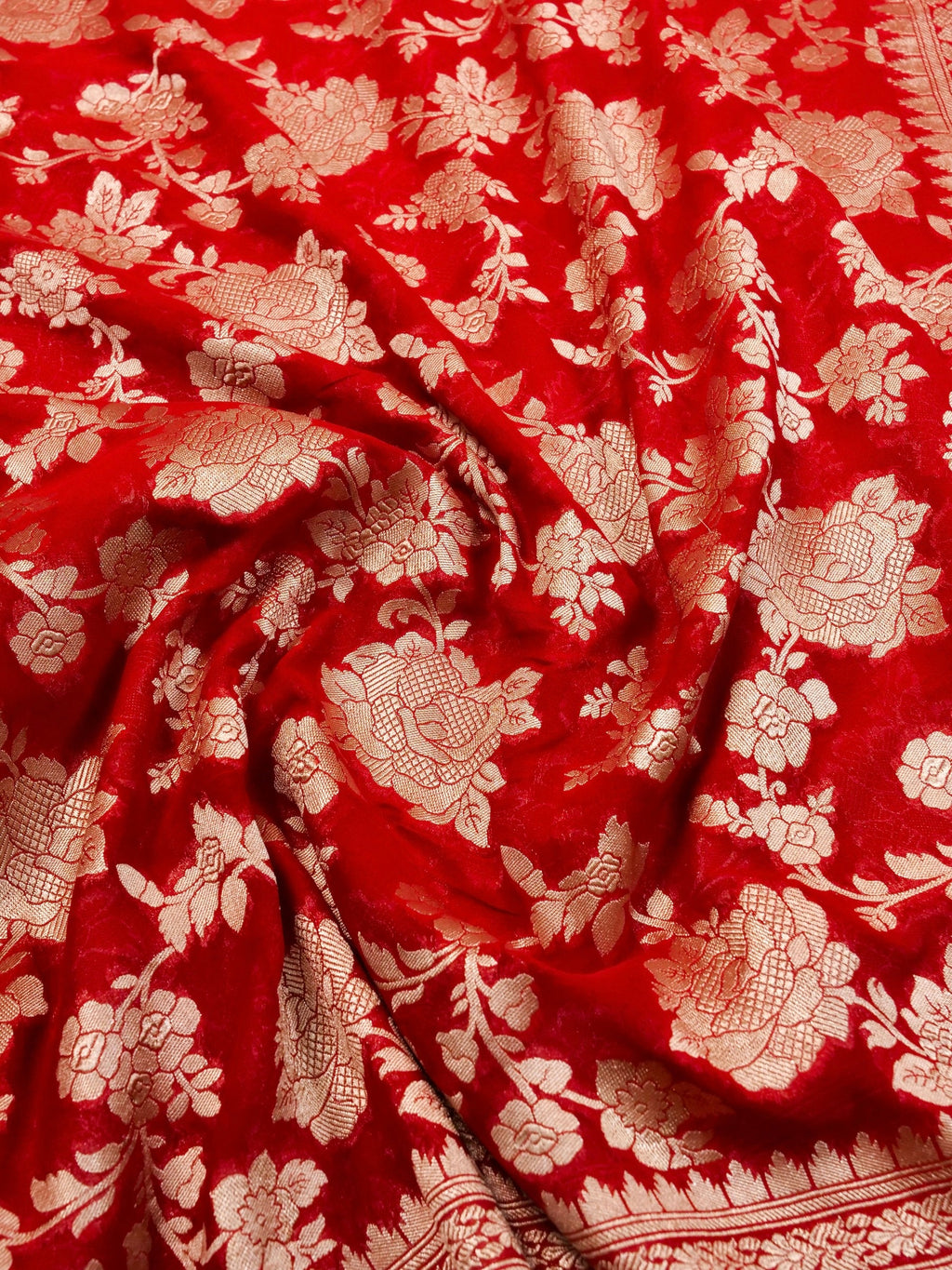 Handwoven Red Banarasi Khaddi Silk Saree