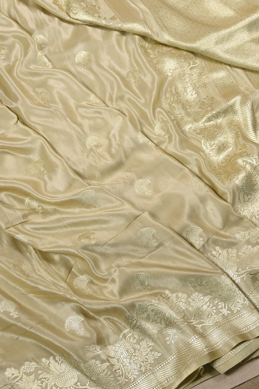 Dusty Beige Pure Banarasi Satin Mashru Silk Saree