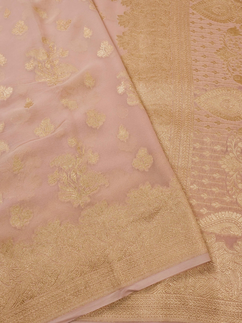 Handwoven Beige Banarasi Khaddi Silk Saree