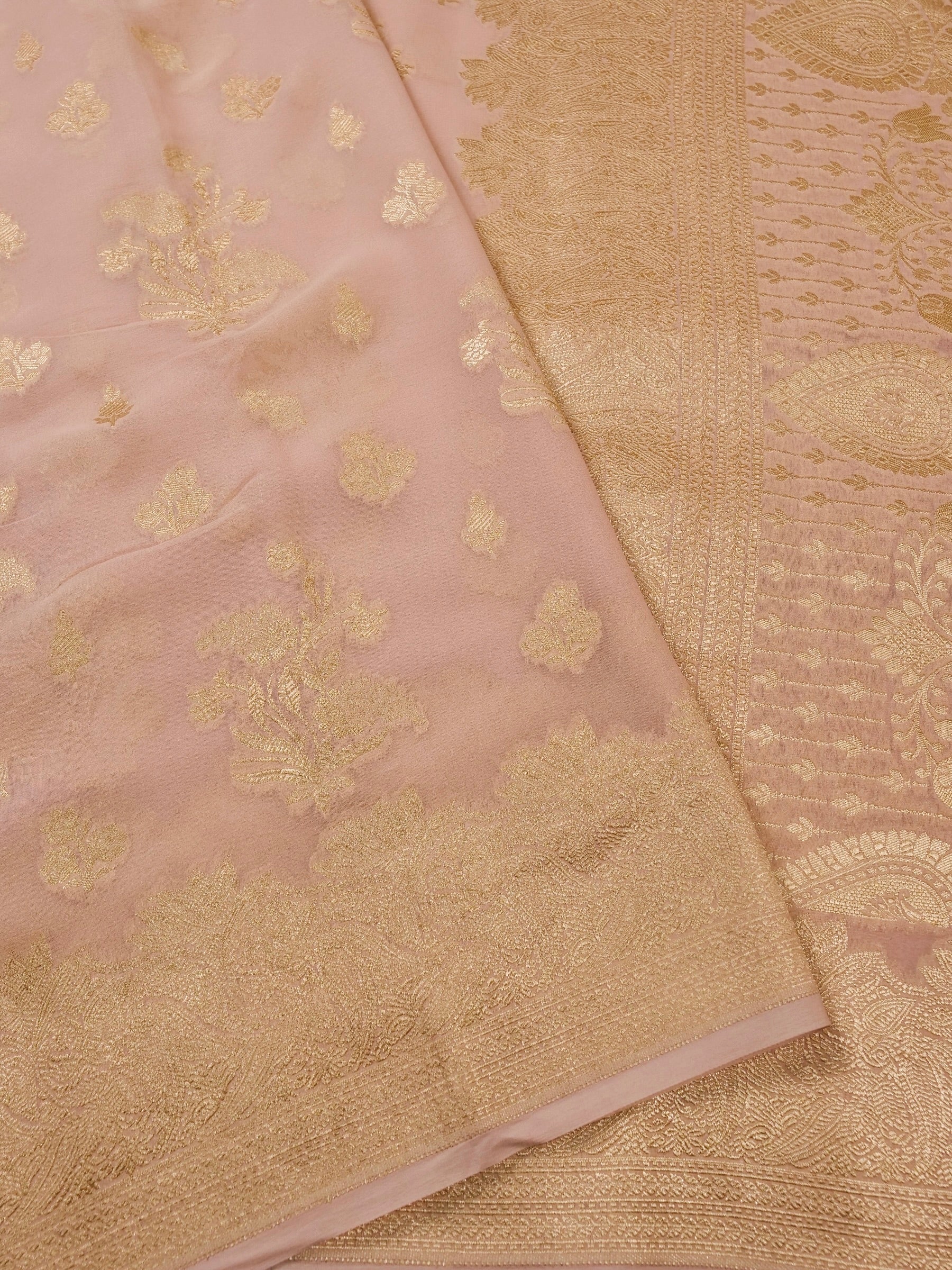 Handwoven Beige Banarasi Khaddi Silk Saree