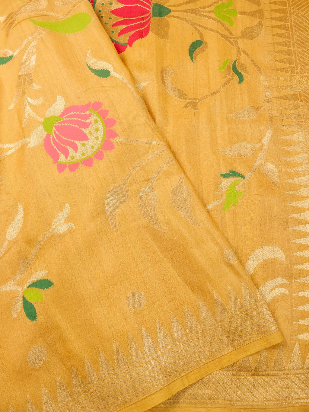 Handwoven Yellow Banarasi Desi Tussar Silk Saree