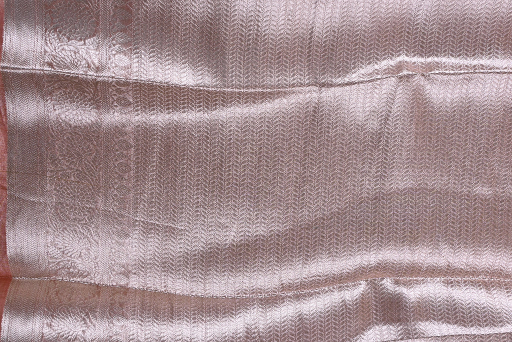 Baby Peach Pure Banarasi Molten Tissue Silk Saree