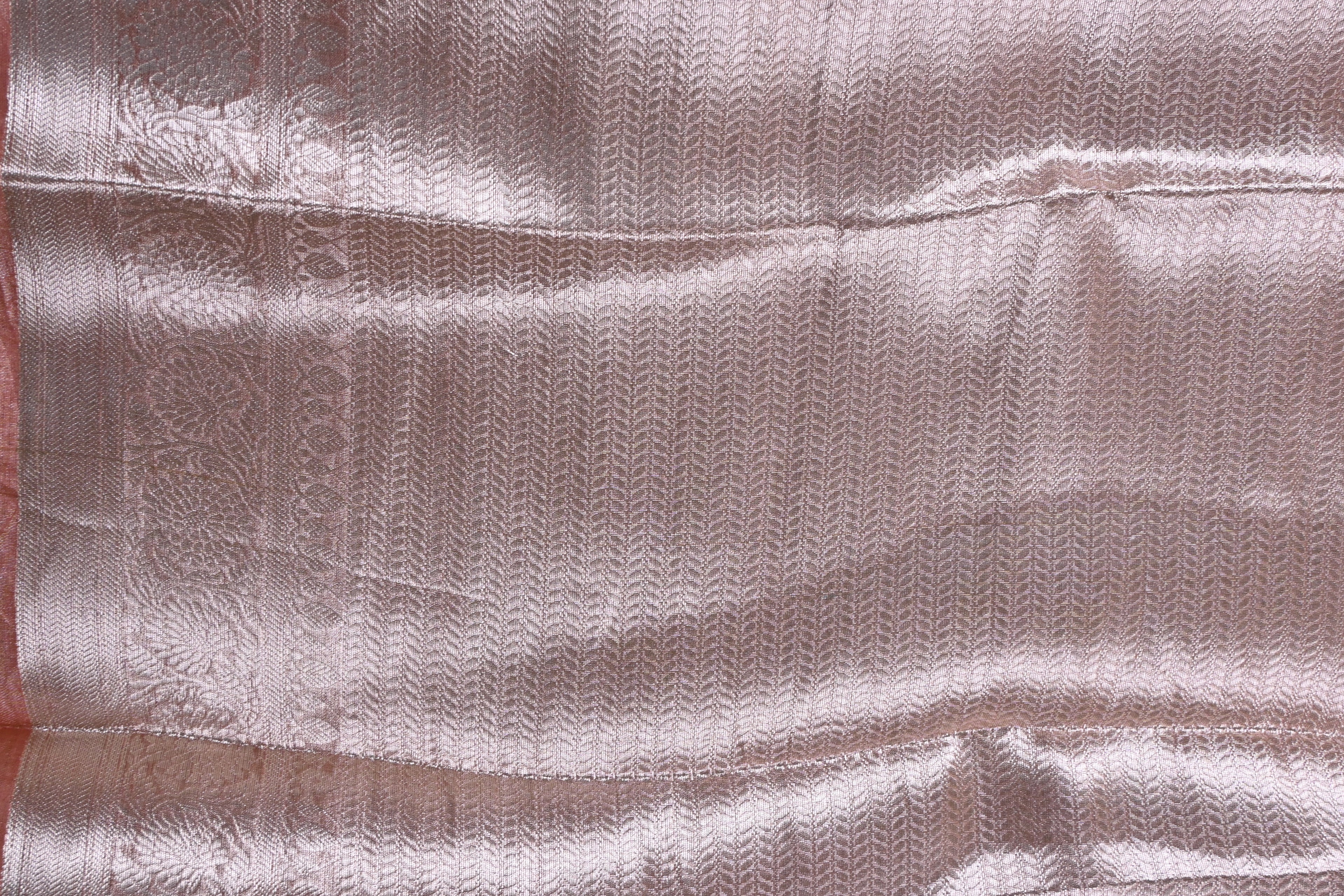 Baby Peach Pure Banarasi Molten Tissue Silk Saree