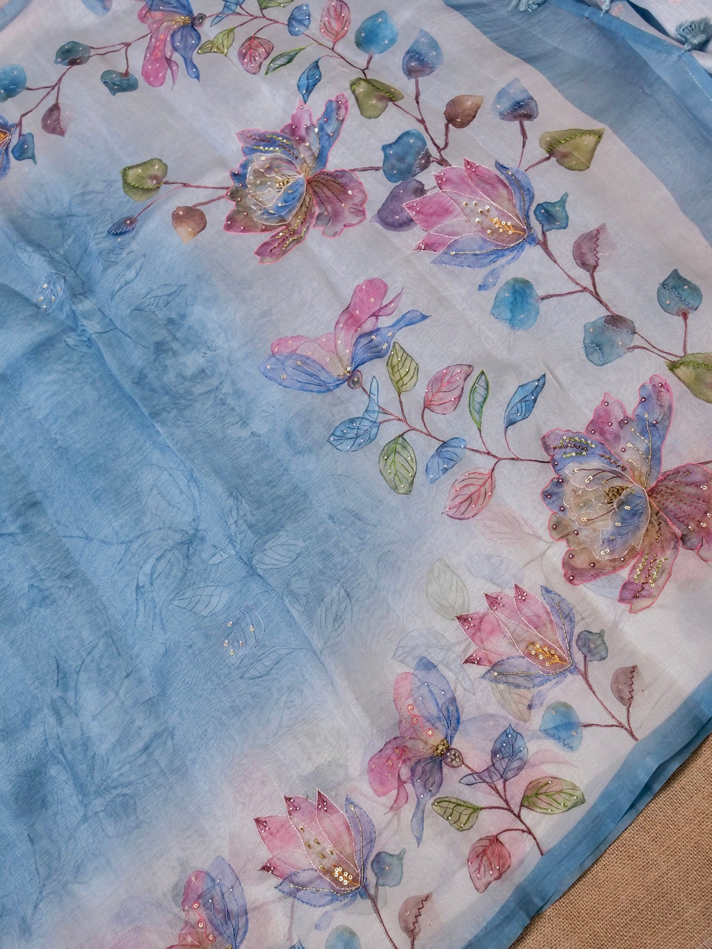 Handwoven Sky Blue Banarasi Organza Silk Saree