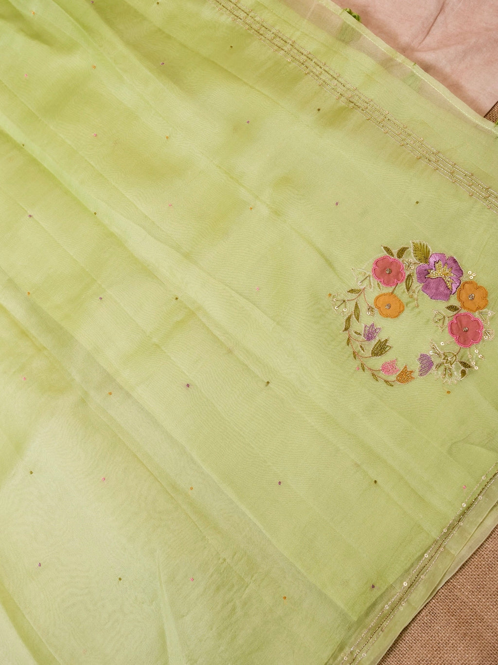 Handwoven Lime Green Banarasi Organza Silk Saree