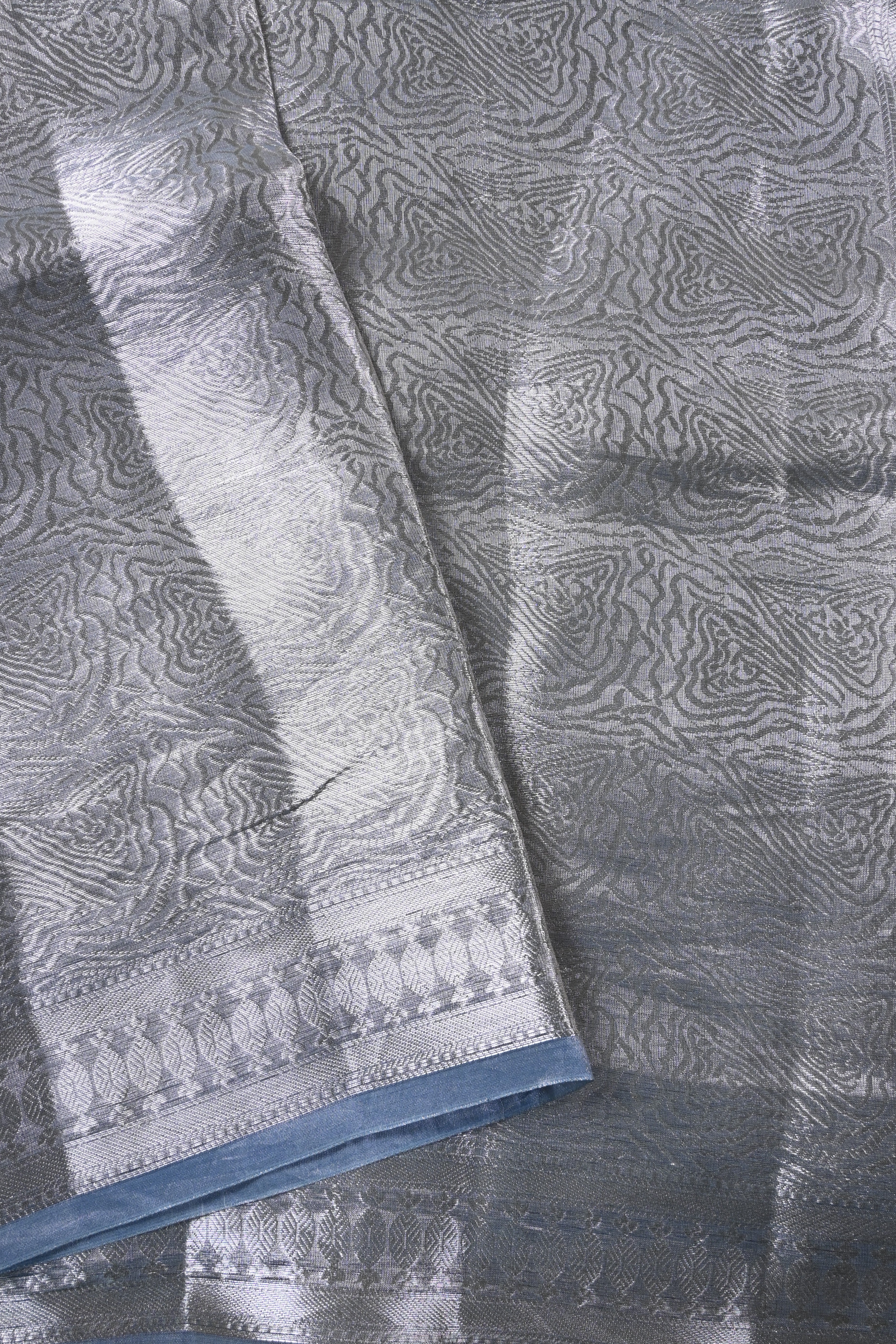 Baby Blue Pure Banarasi Molten Tissue Silk Saree