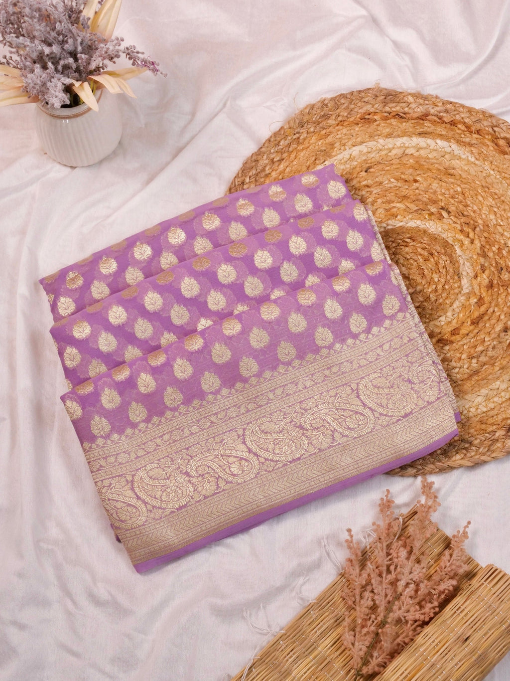Handwoven Lavender Banarasi Khaddi Silk Saree