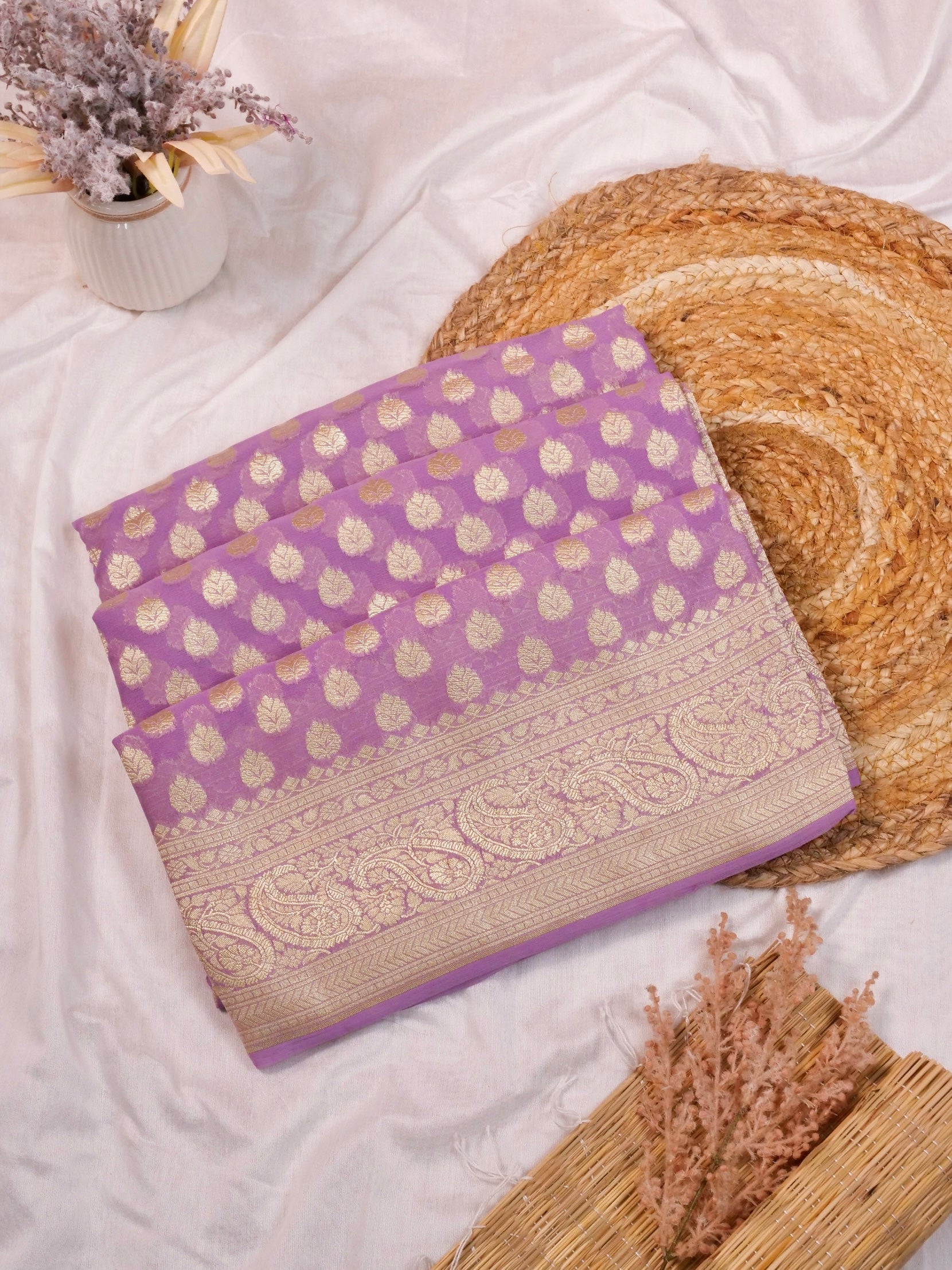 Handwoven Lavender Banarasi Khaddi Silk Saree