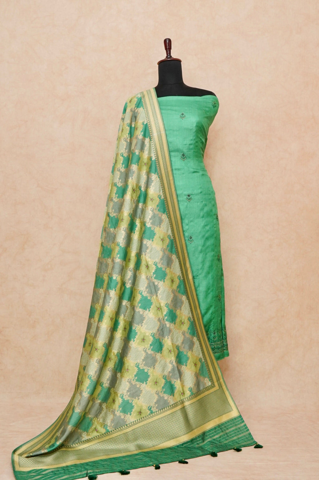 Handwoven Green Banarasi Tussar Silk Suit