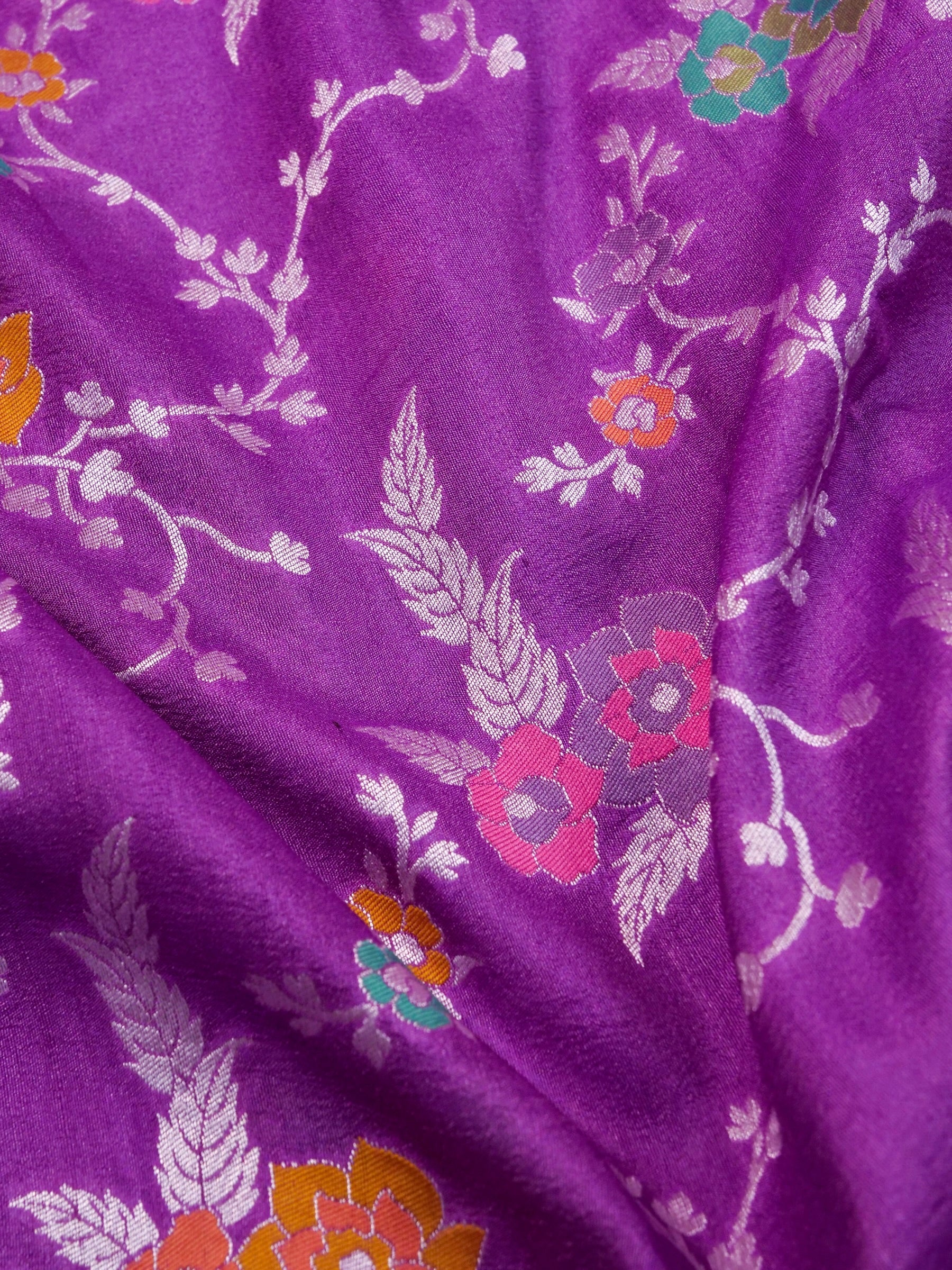 Handwoven Purple Banarasi Tussar Silk Saree