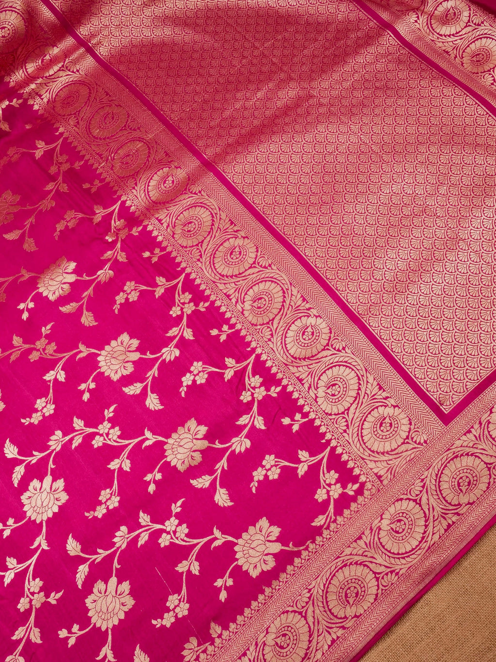 Handwoven Hot Pink Banarasi Monga Silk Saree