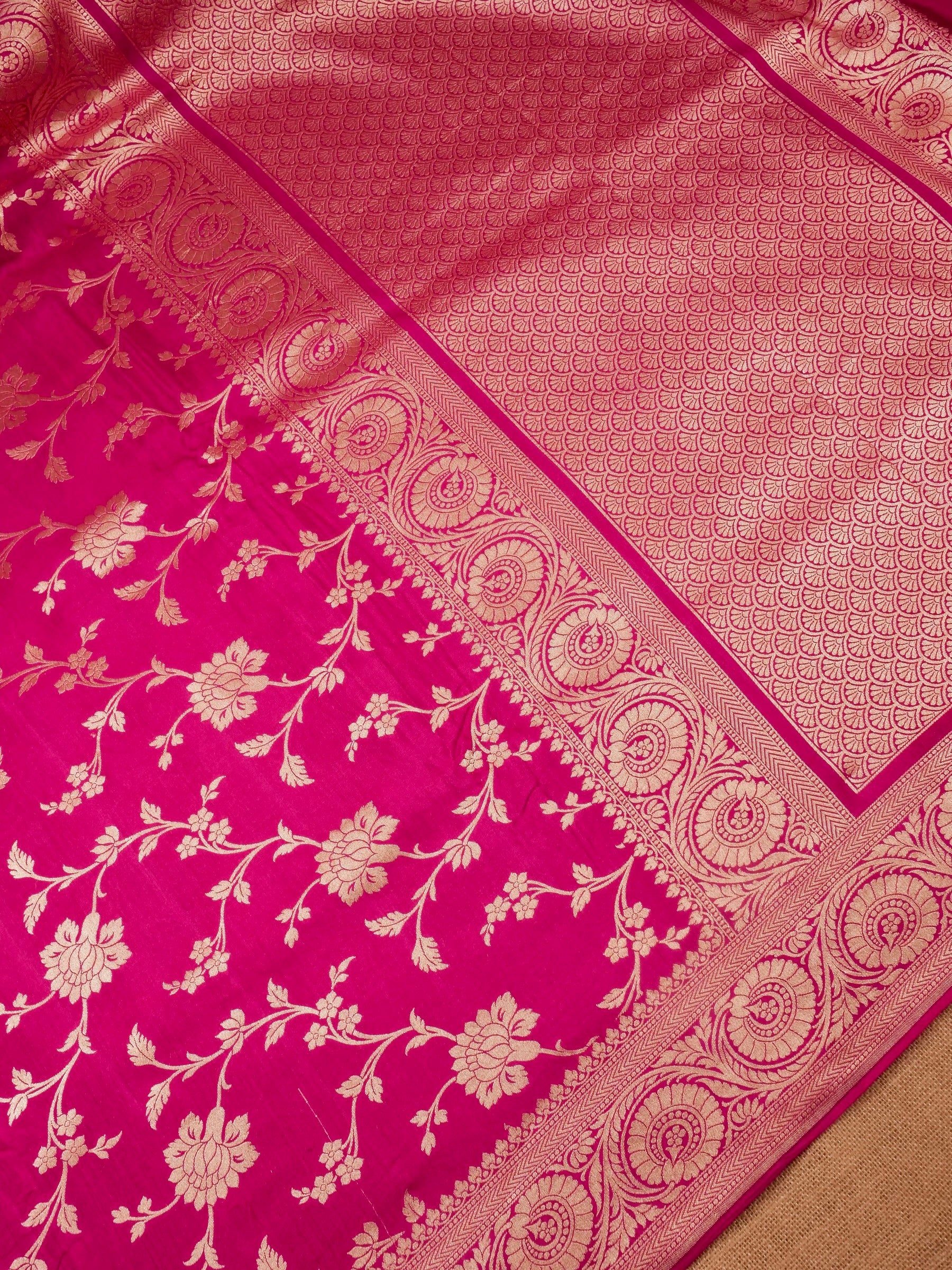 Handwoven Hot Pink Banarasi Monga Silk Saree